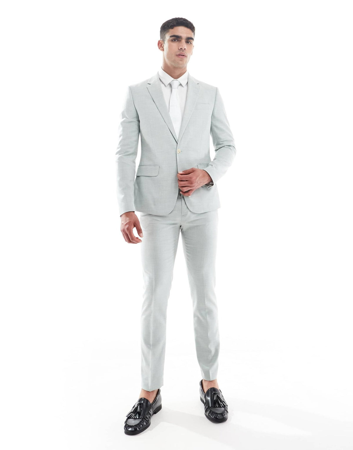 River Island skinny suit jacket in light green - ASOS Sample Sale