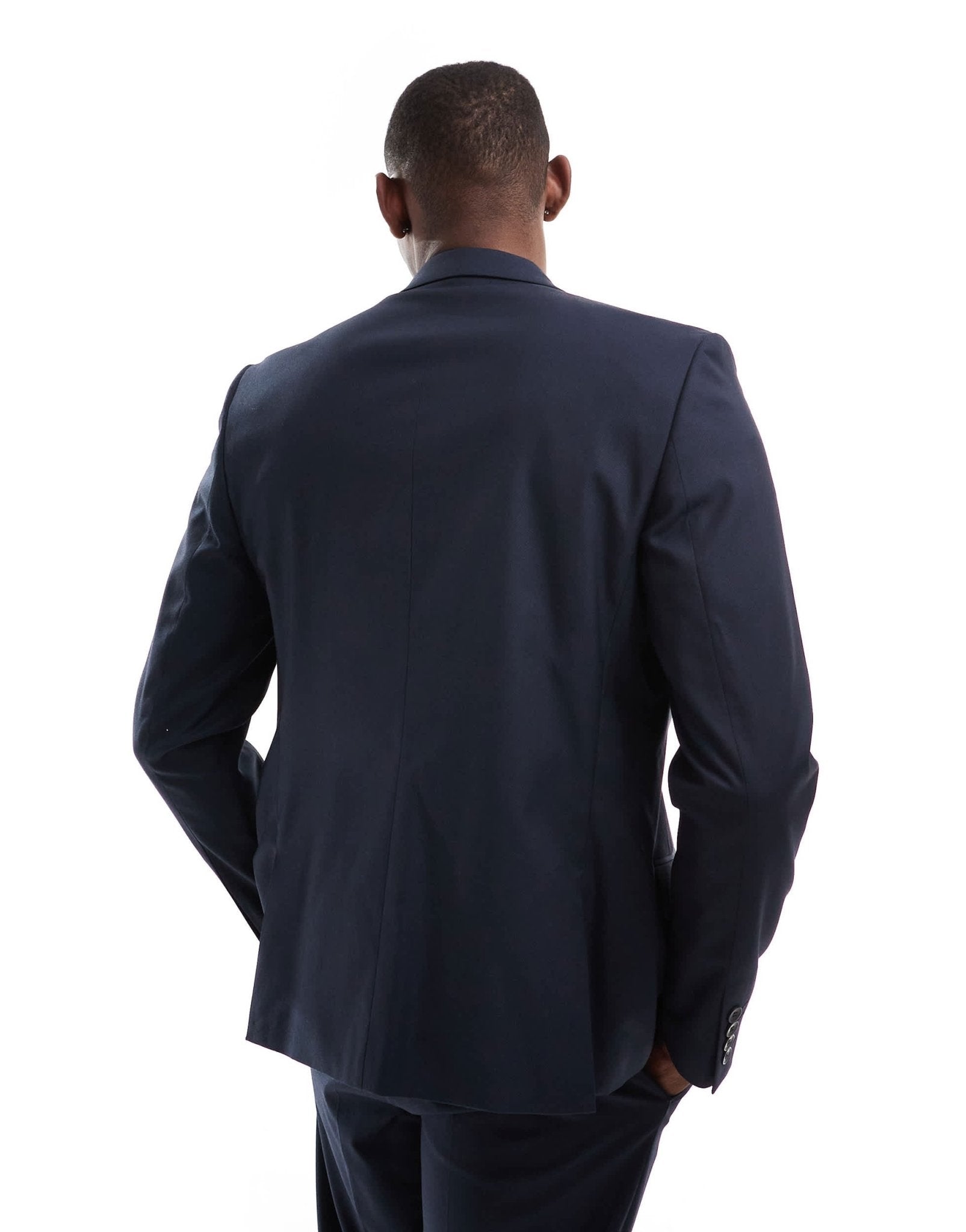 River Island skinny suit jacket in navy - ASOS Sample Sale