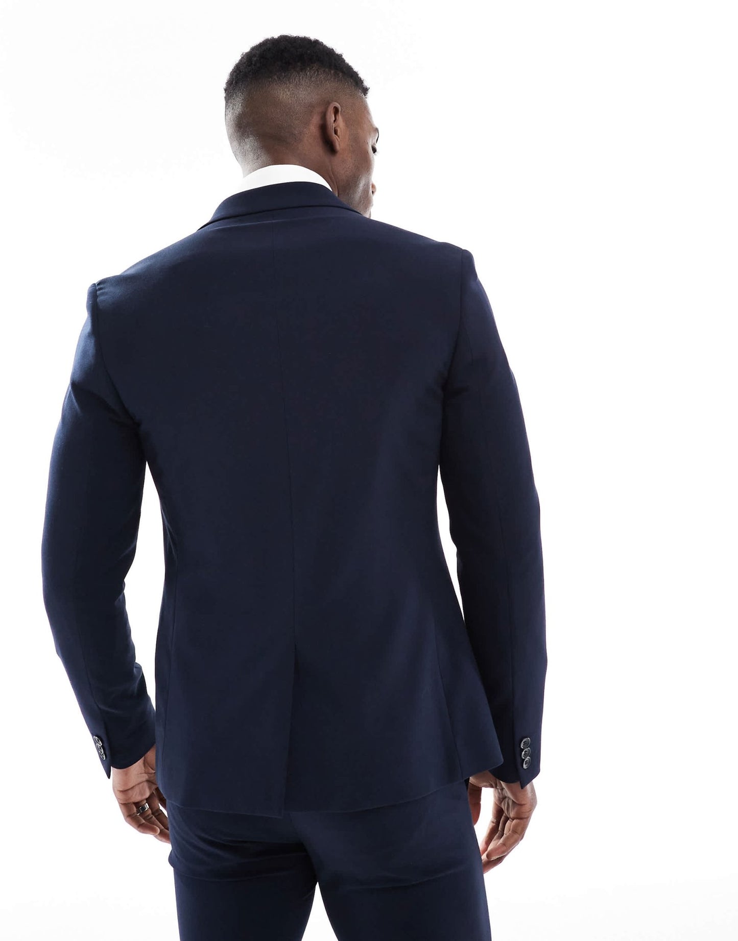 River Island skinny suit jacket in navy - ASOS Sample Sale