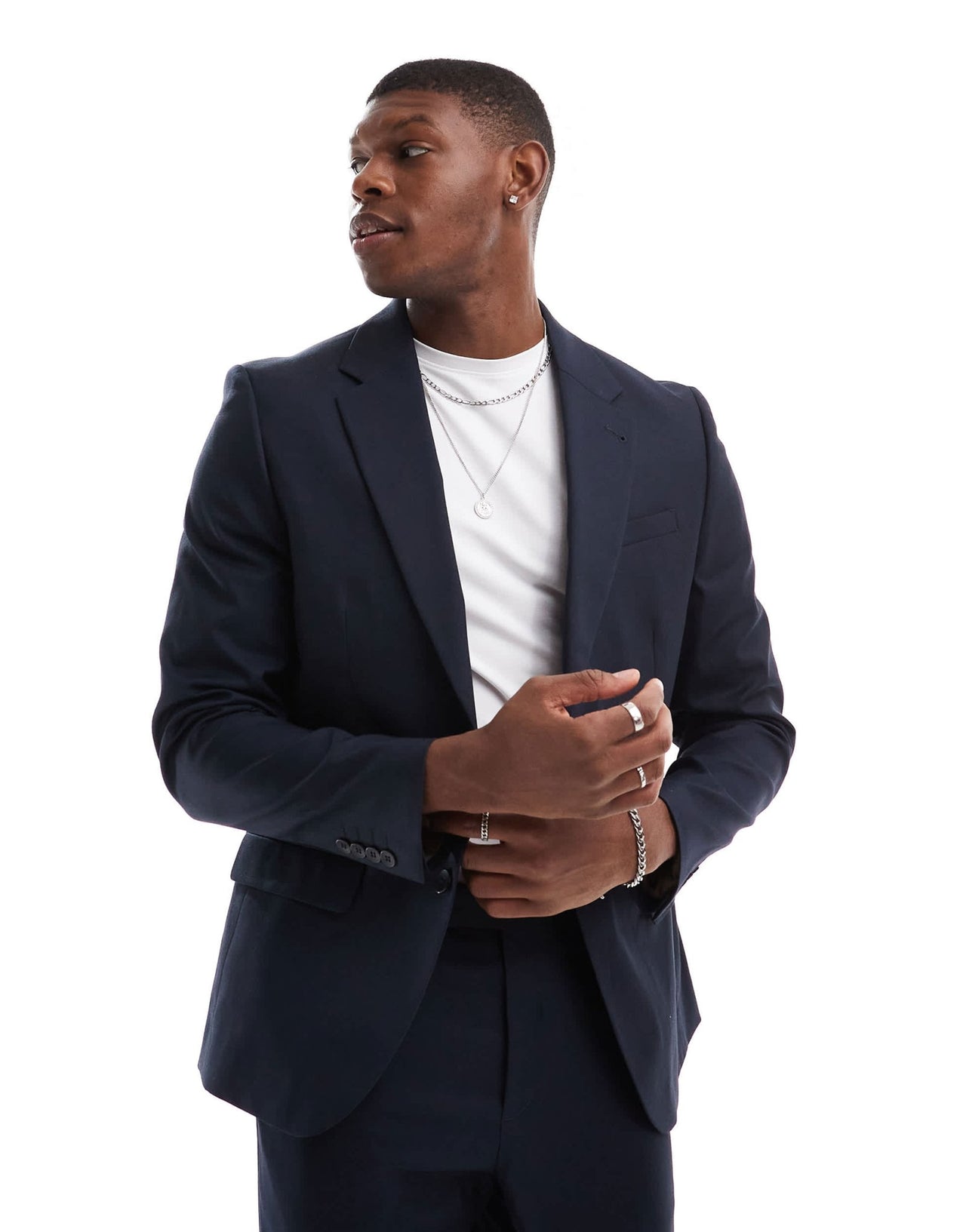 River Island skinny suit jacket in navy - ASOS Sample Sale