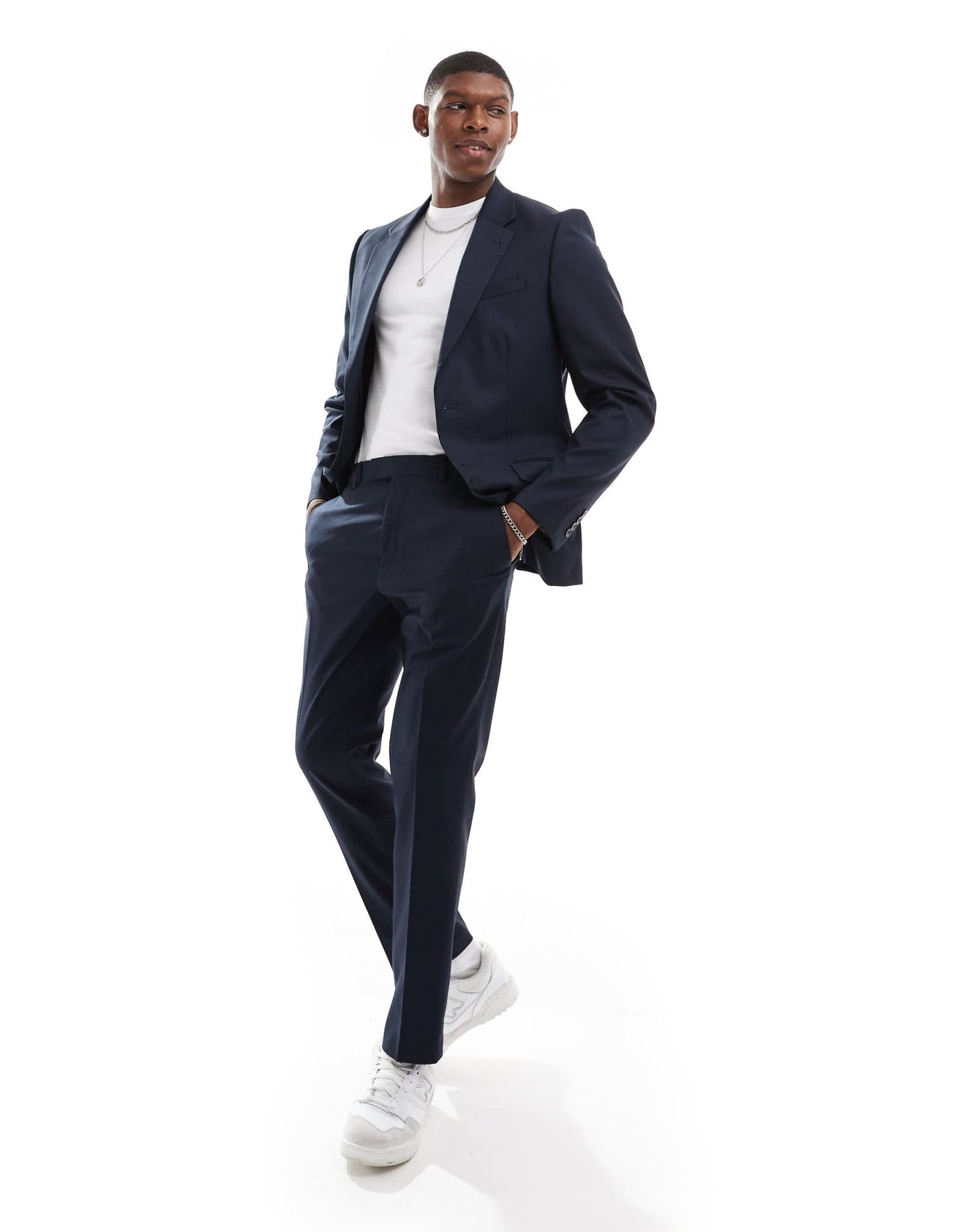 River Island skinny suit jacket in navy - ASOS Sample Sale