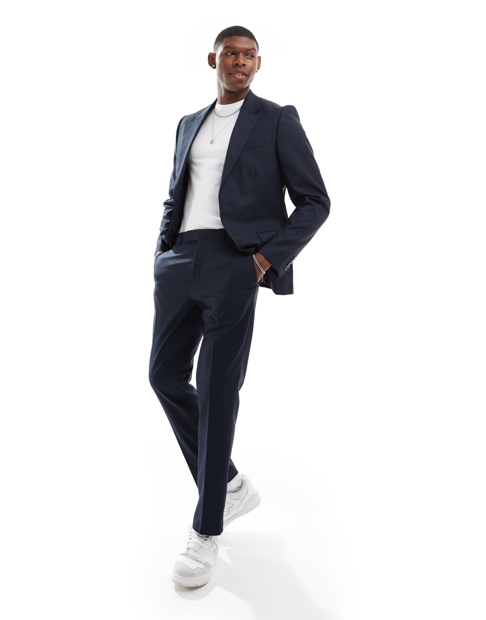 River Island skinny suit jacket in navy - ASOS Sample Sale