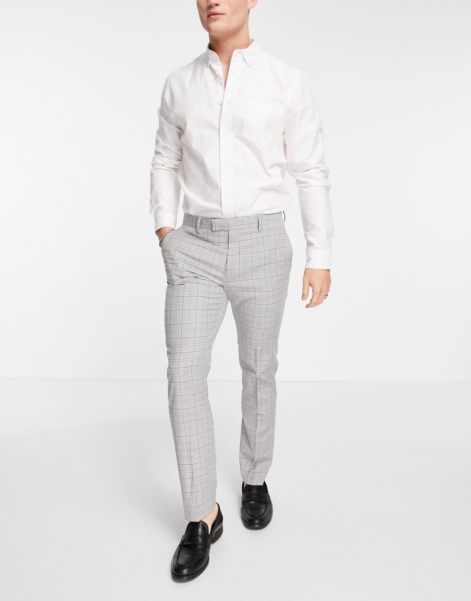 River Island skinny suit trousers in mini grey check - ASOS Sample Sale