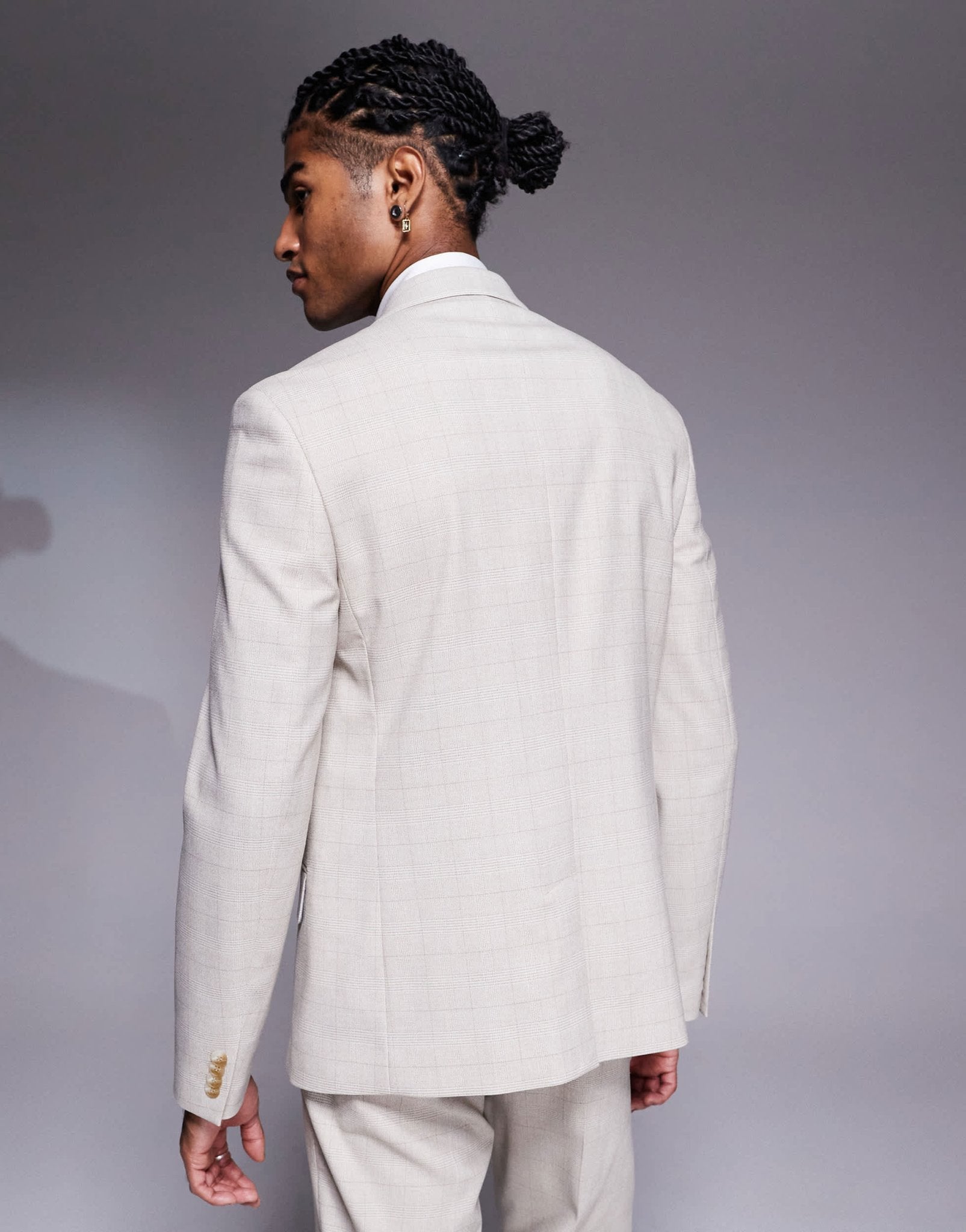 River Island slim fit suit jacket in beige check - ASOS Sample Sale