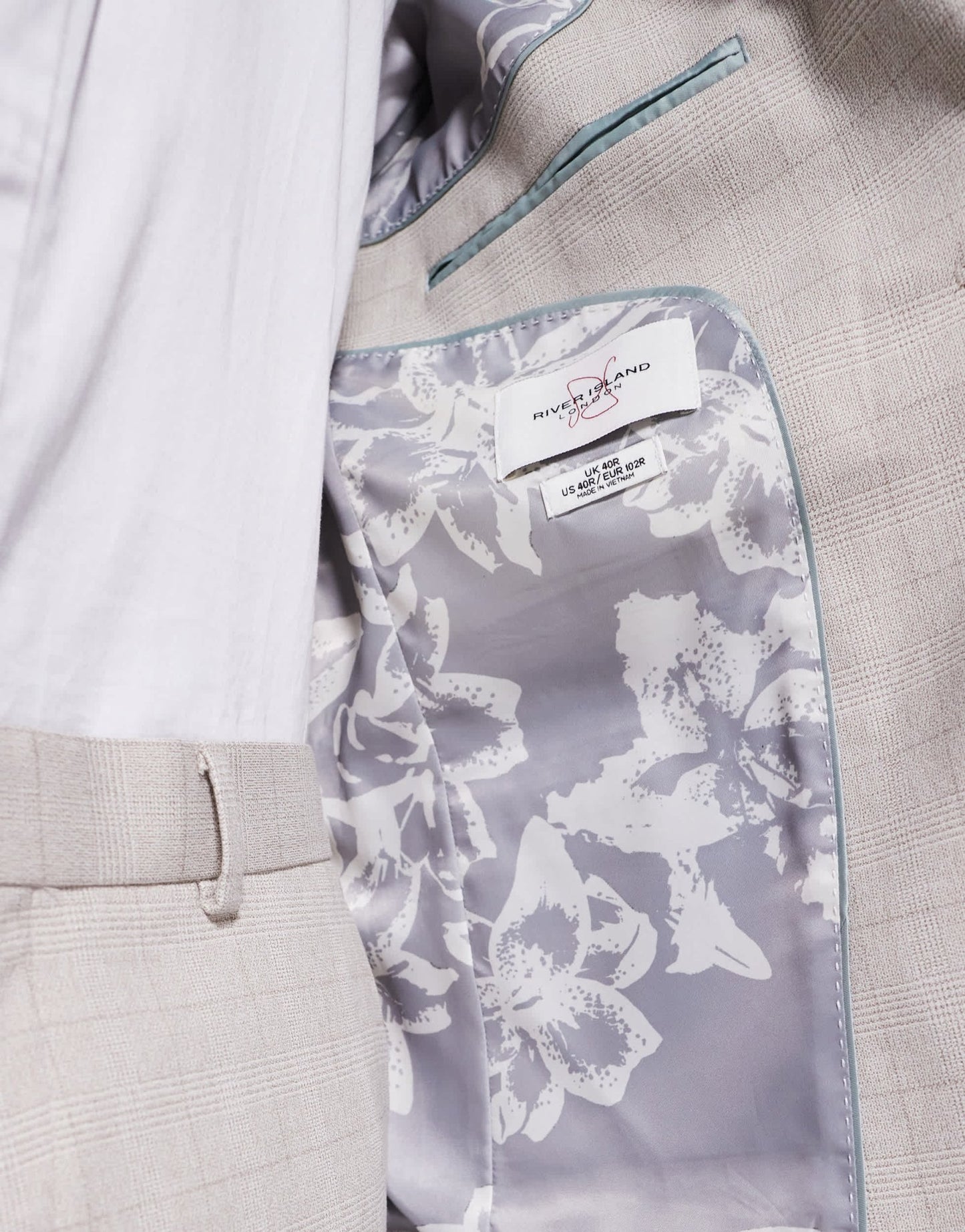 River Island slim fit suit jacket in beige check - ASOS Sample Sale