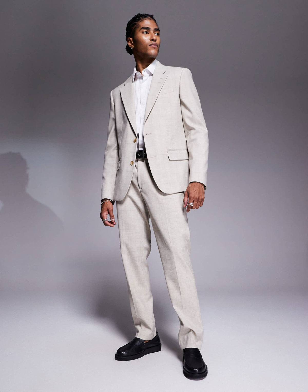 River Island slim fit suit trousers in beige check - ASOS Sample Sale