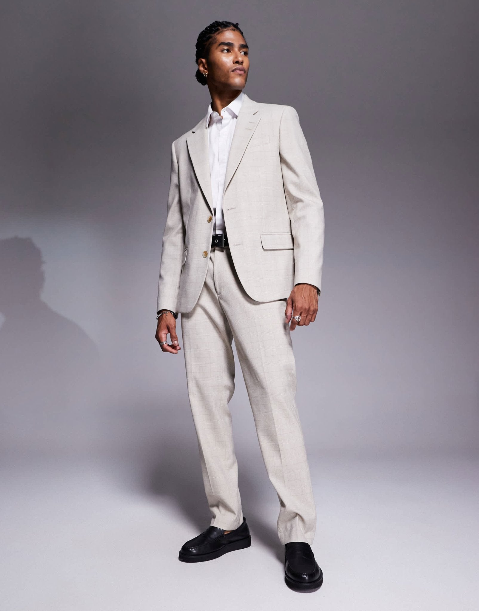 River Island slim fit suit trousers in beige check - ASOS Sample Sale