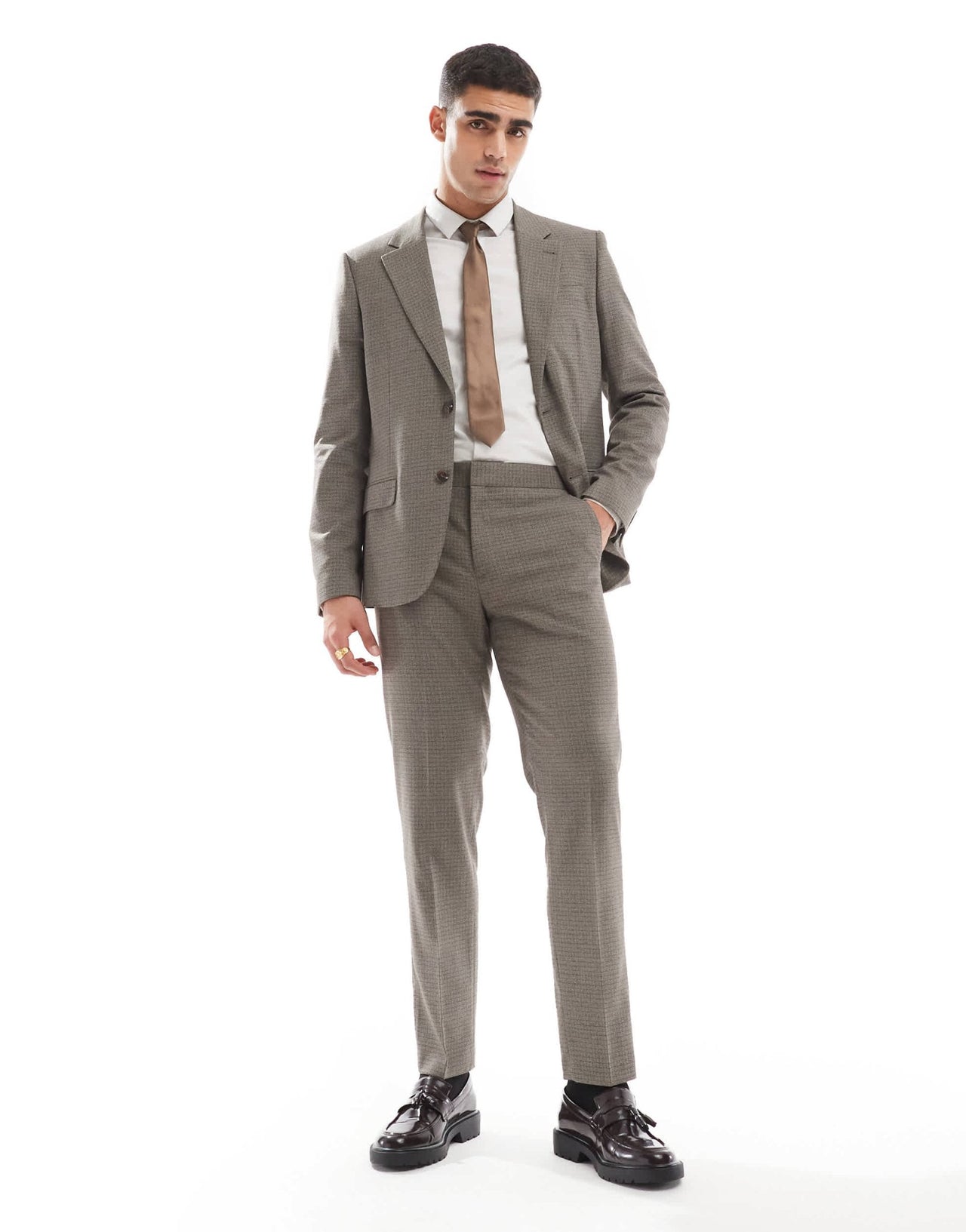 River Island slim fit suit trousers in heritage microcheck - ASOS Sample Sale