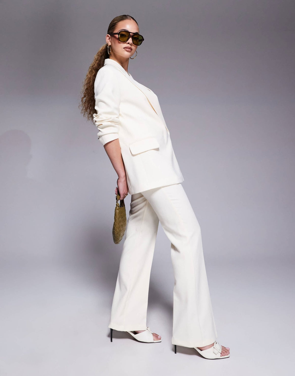River Island slim flare tailored trouser co - ord in cream - ASOS Sample Sale