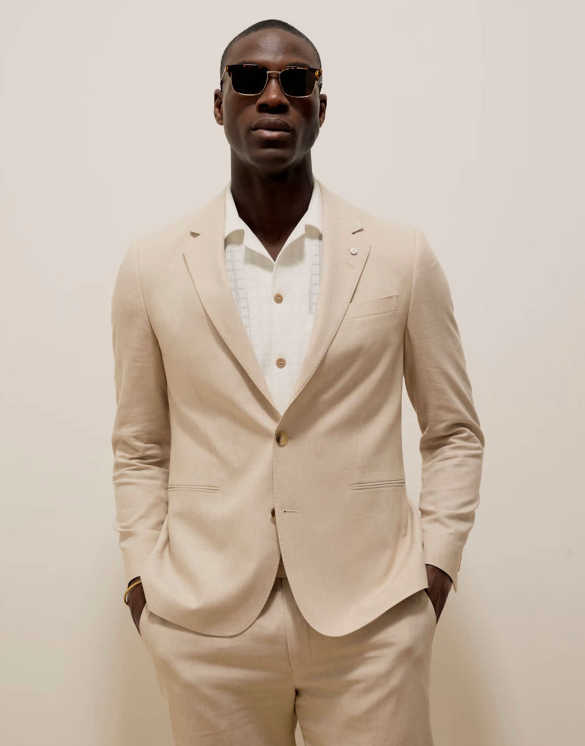 River Island slim linen suit jacket in cream - ASOS Sample Sale