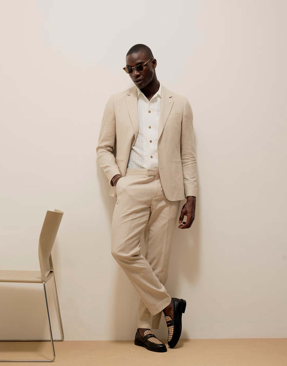 River Island slim linen suit trousers in cream - ASOS Sample Sale