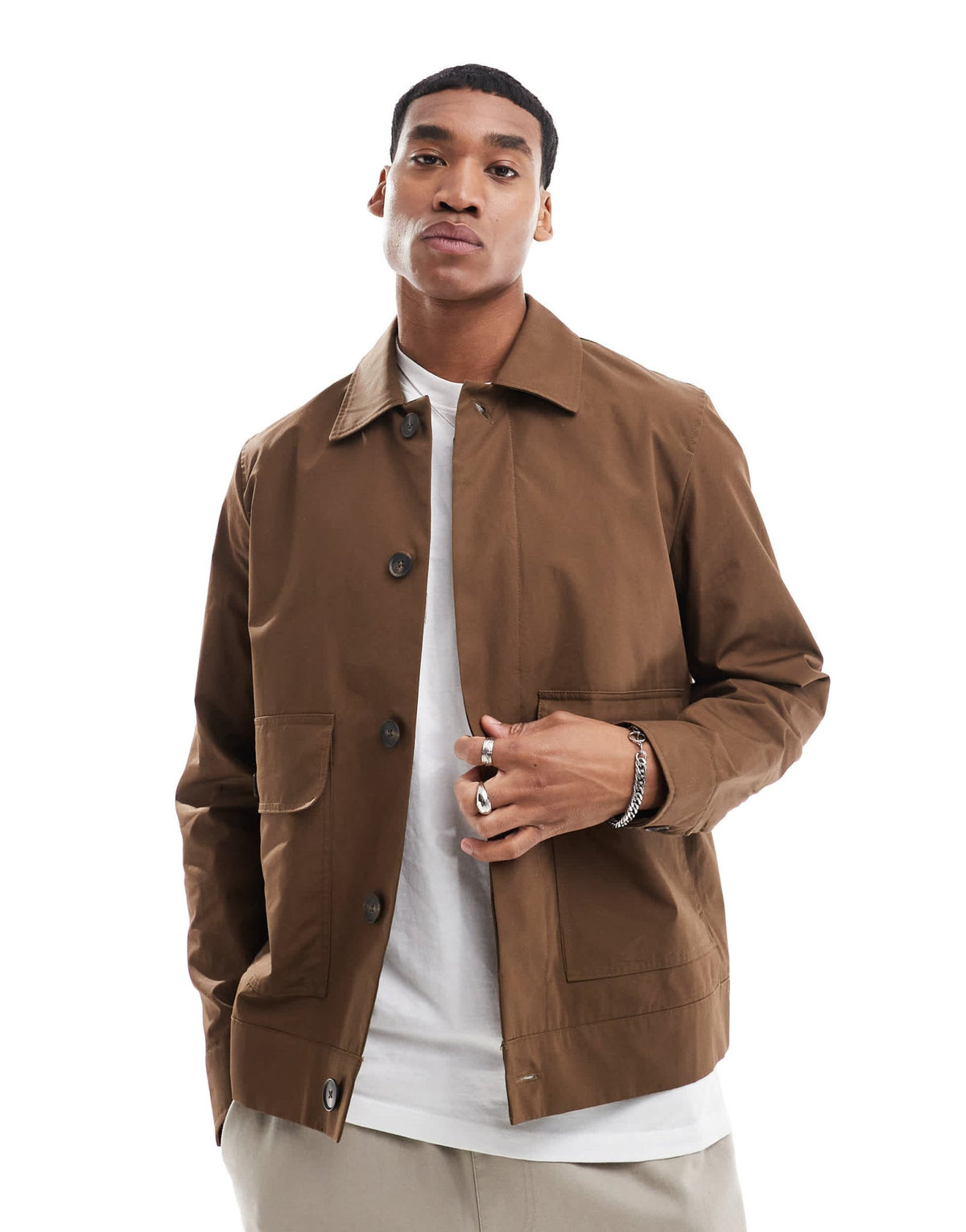 River Island smart chore jacket in brown - ASOS Sample Sale