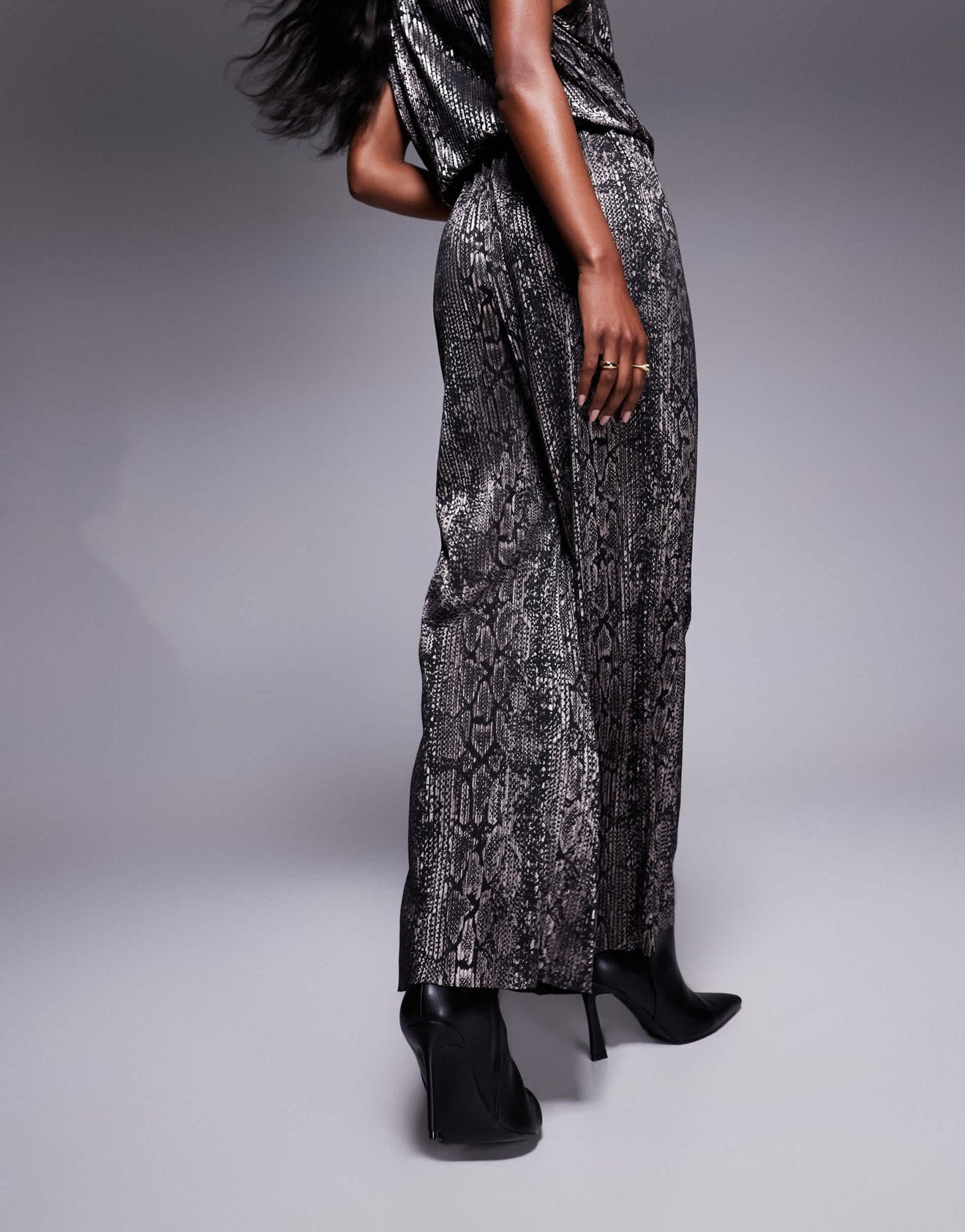 River Island snake plisse trouser co - ord in black - ASOS Sample Sale