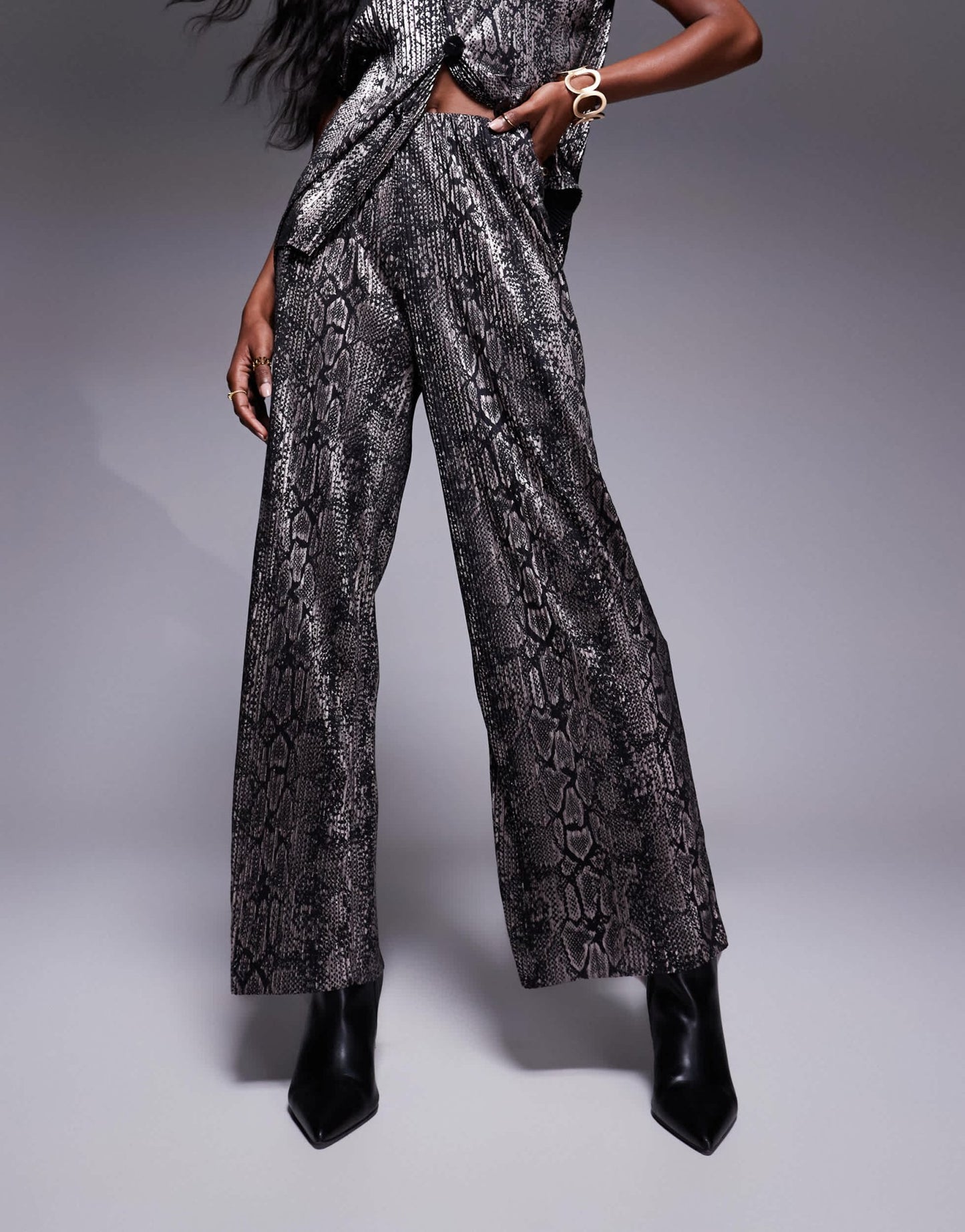 River Island snake plisse trouser co - ord in black - ASOS Sample Sale