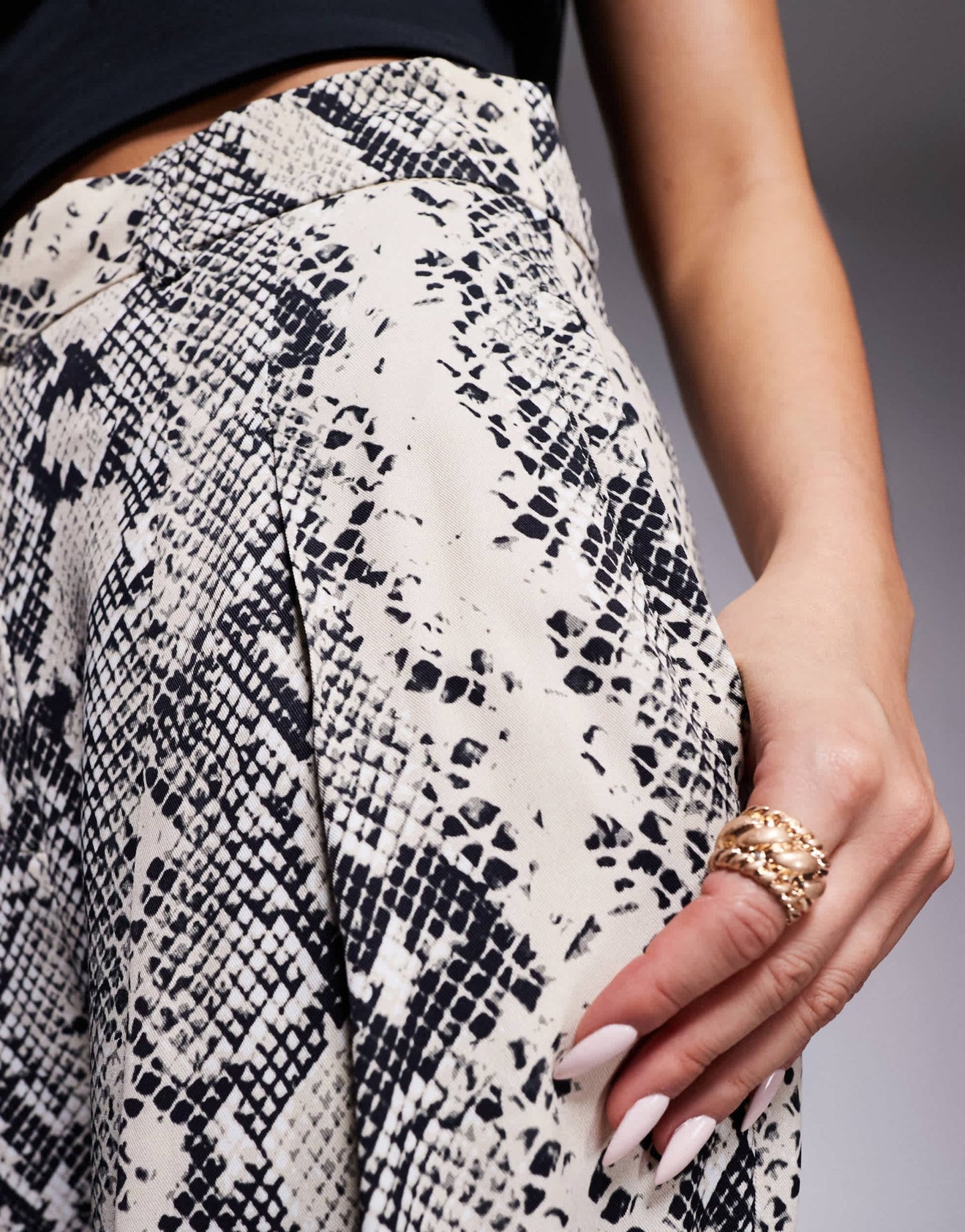 River Island snake print flare trouser in cream - ASOS Sample Sale
