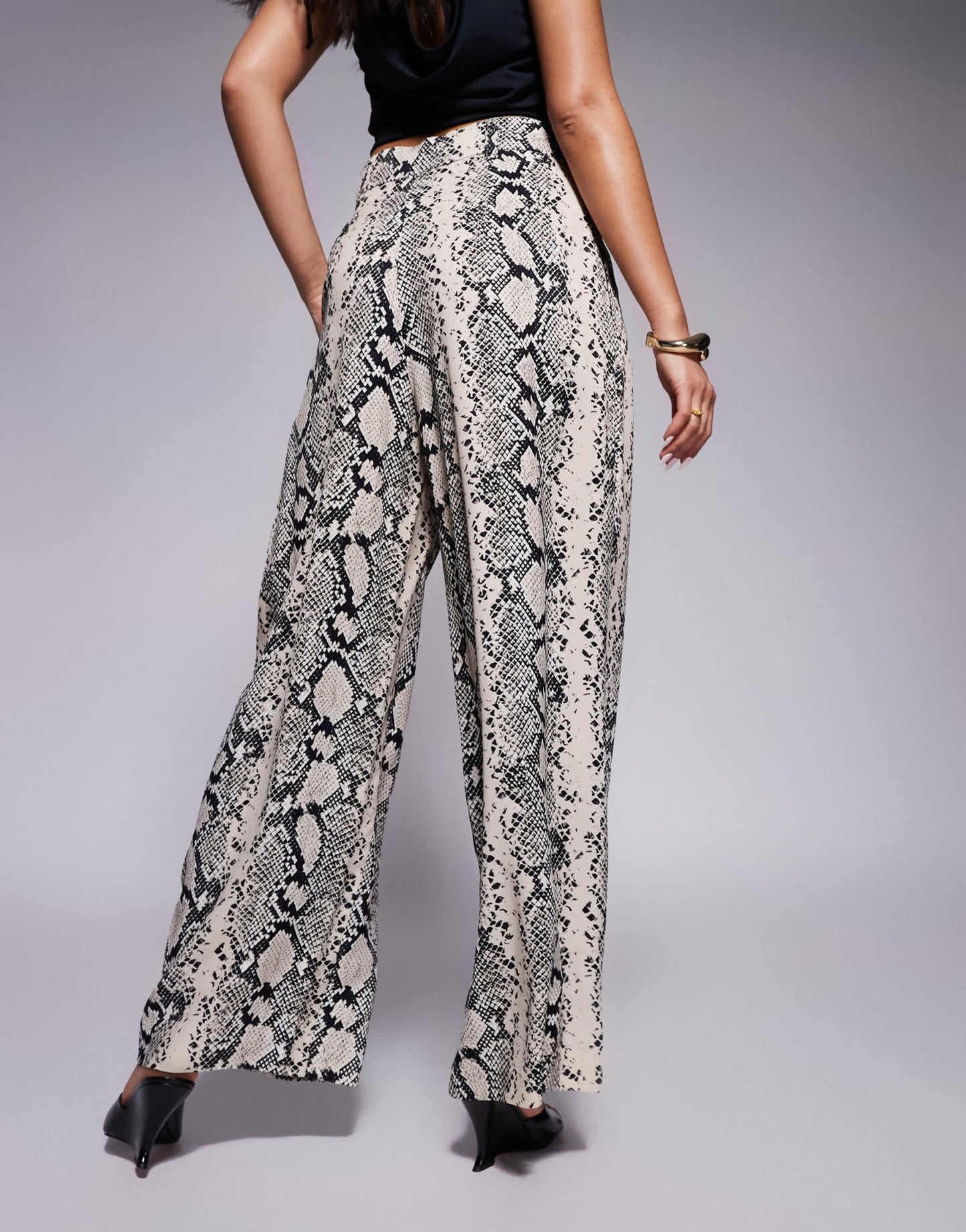 River Island snake print flare trouser in cream - ASOS Sample Sale