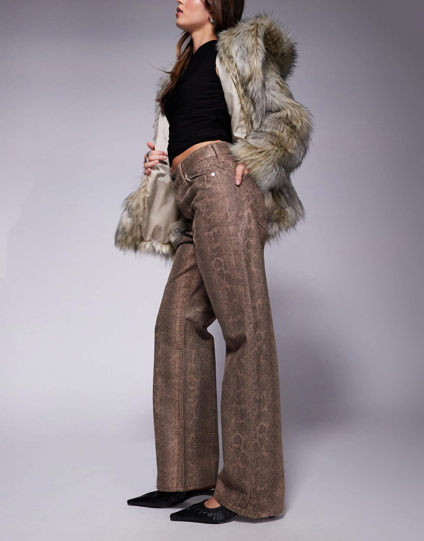 River Island snake print jean in brown - ASOS Sample Sale