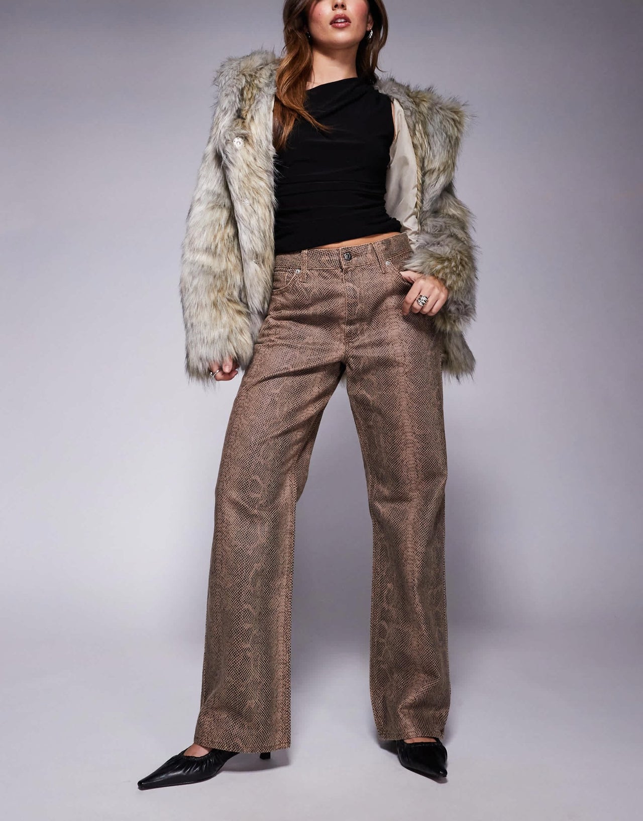 River Island snake print jean in brown - ASOS Sample Sale
