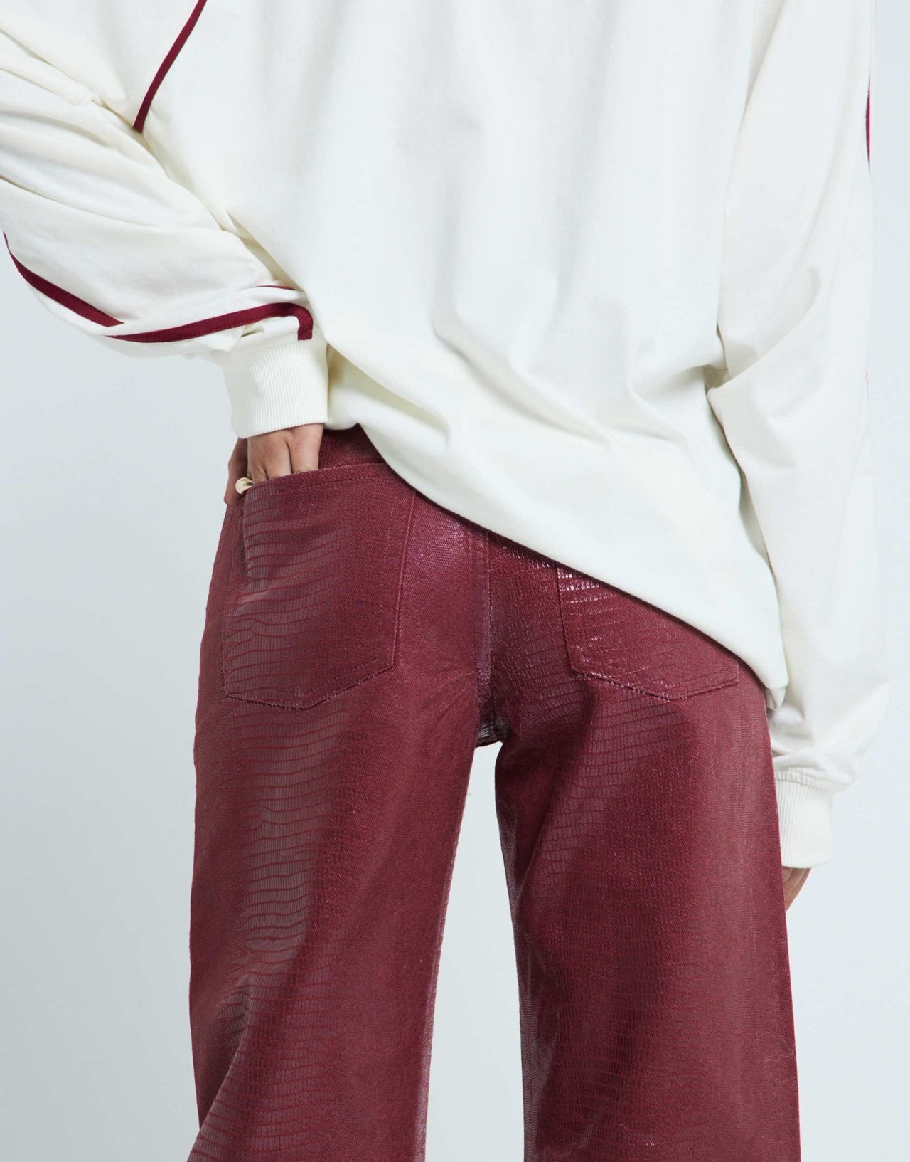 River Island snake relaxed straight jean in burgundy - ASOS Sample Sale