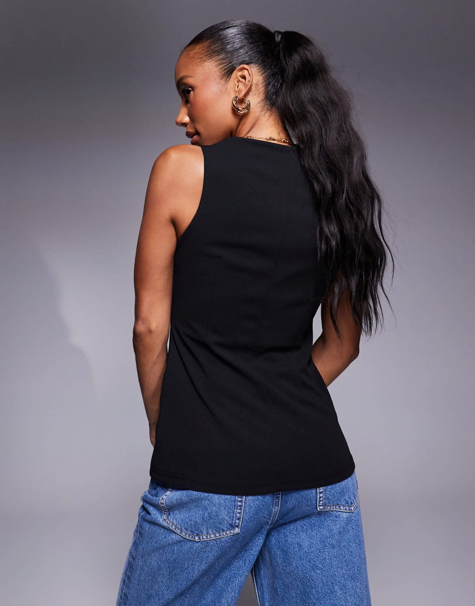 River Island square neck waistcoat in black - ASOS Sample Sale