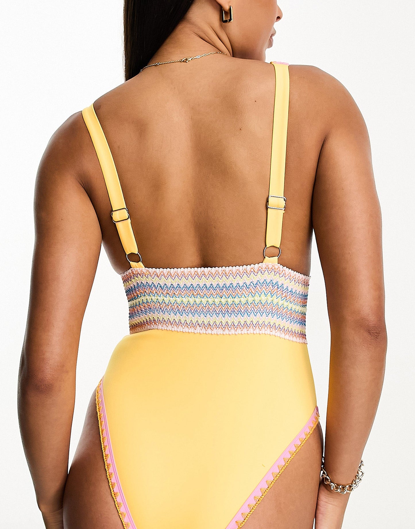 River Island stitch detail plunge swimsuit in orange - ASOS Sample Sale