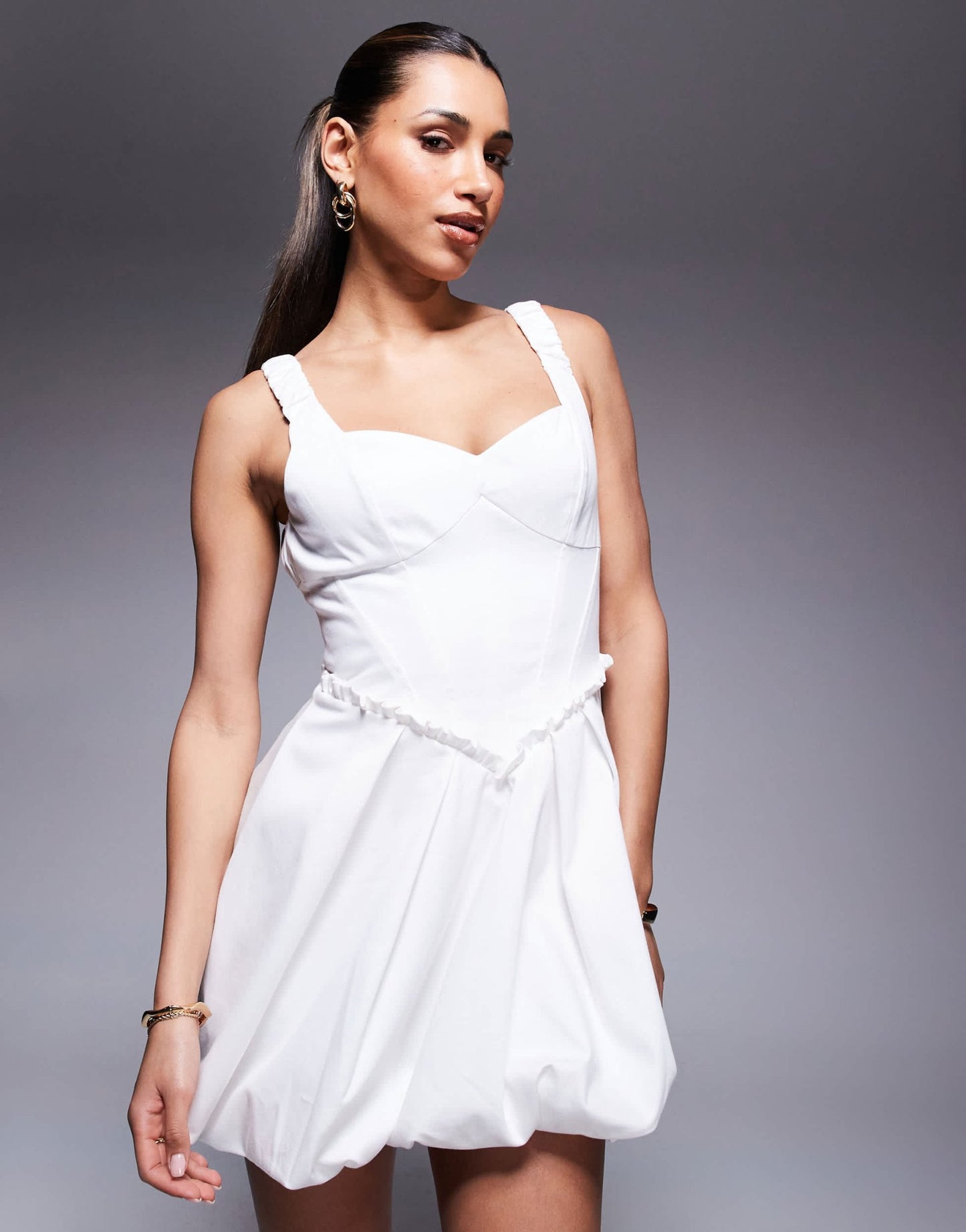 River Island strappy puffball dress in white - ASOS Sample Sale