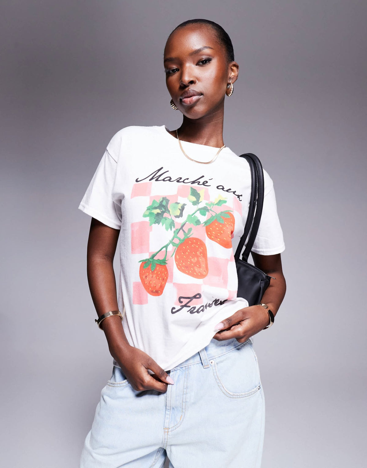 River Island strawberry gingham print baby tee in white - ASOS Sample Sale