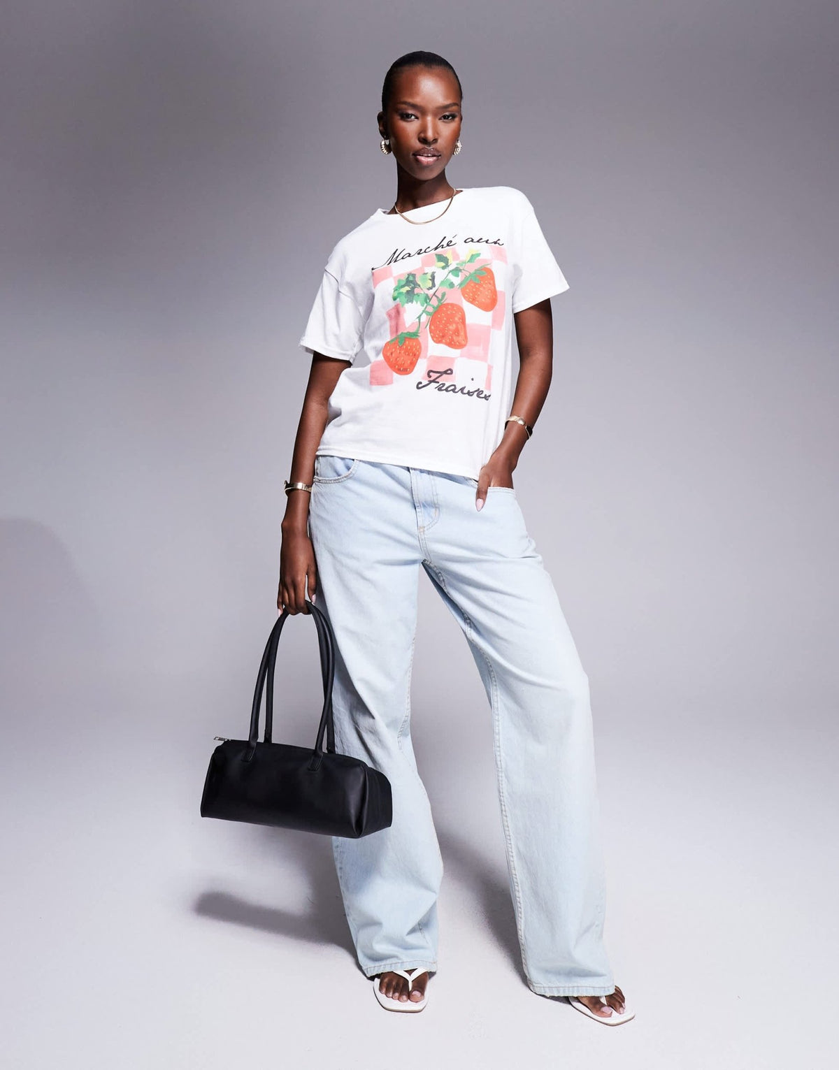 River Island strawberry gingham print baby tee in white - ASOS Sample Sale