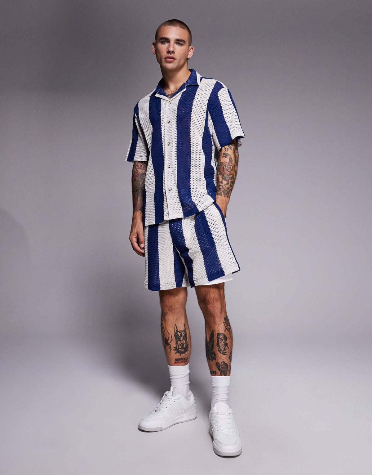 River Island stripe crochet shorts co-ord in blue - ASOS Sample Sale