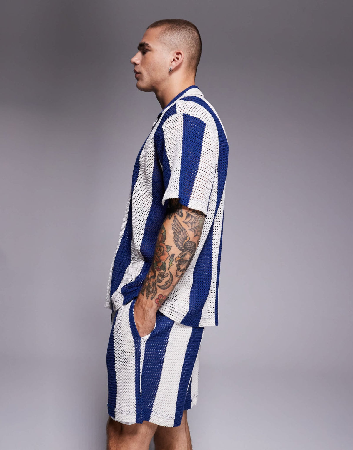 River Island stripe crochet shorts co-ord in blue - ASOS Sample Sale