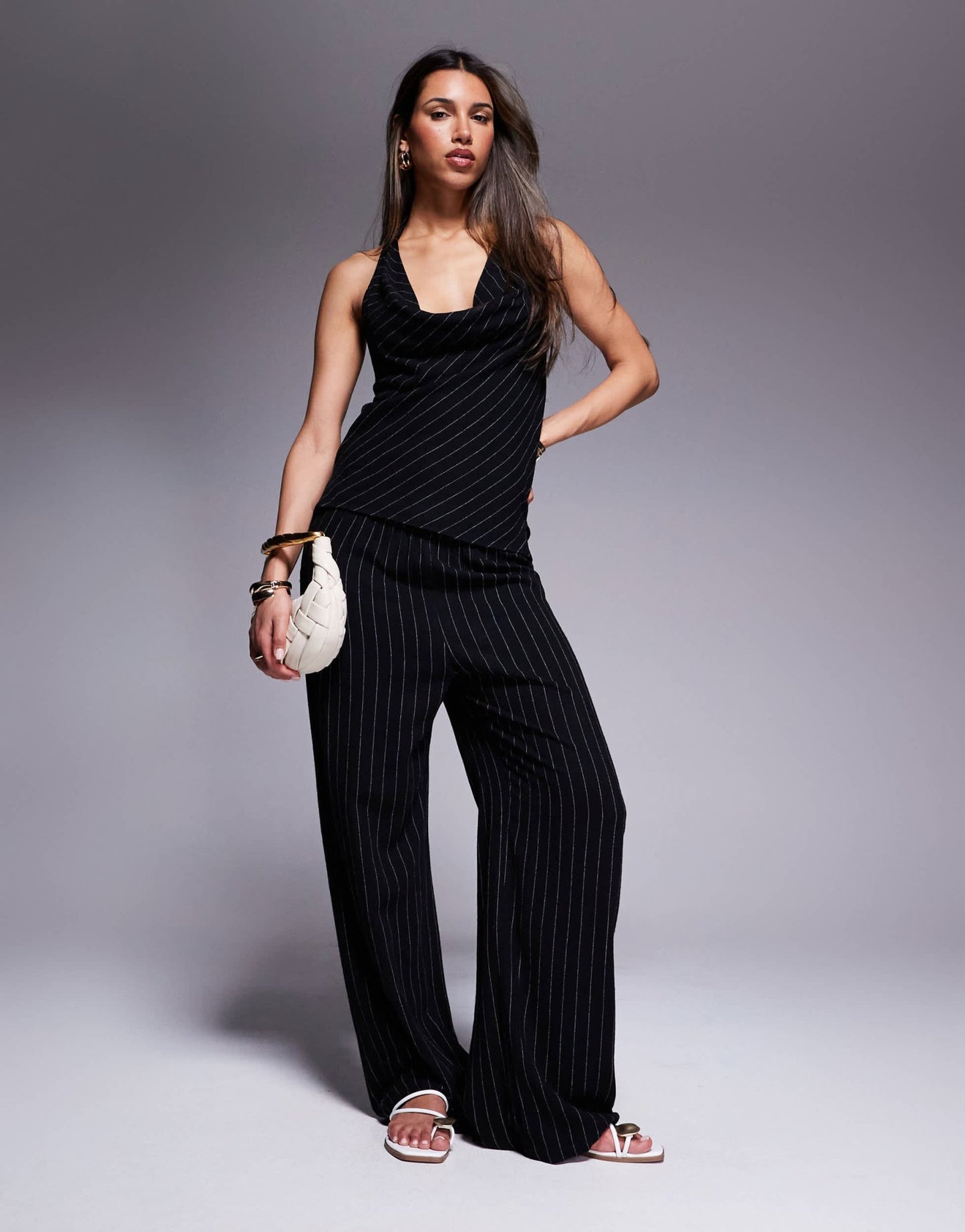 River Island striped linen trouser co-ord in black - ASOS Sample Sale