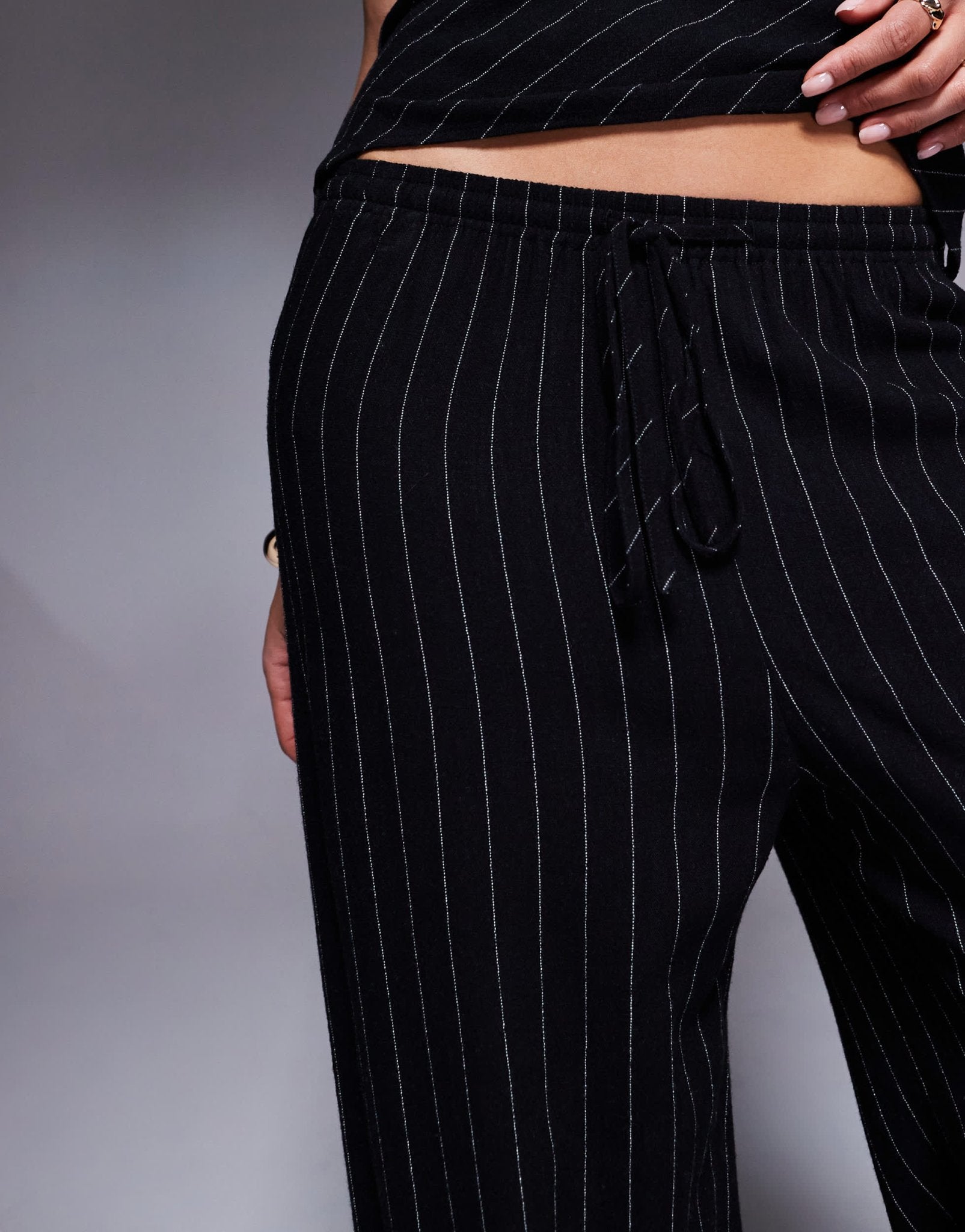 River Island striped linen trouser co-ord in black - ASOS Sample Sale