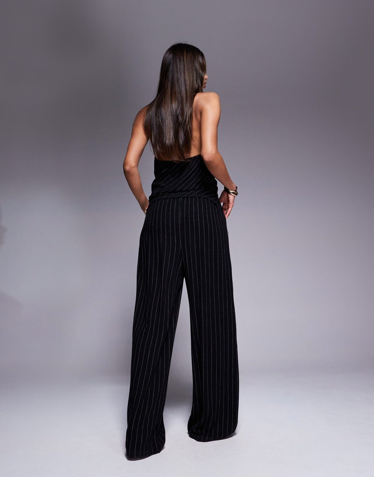 River Island striped linen trouser co-ord in black - ASOS Sample Sale