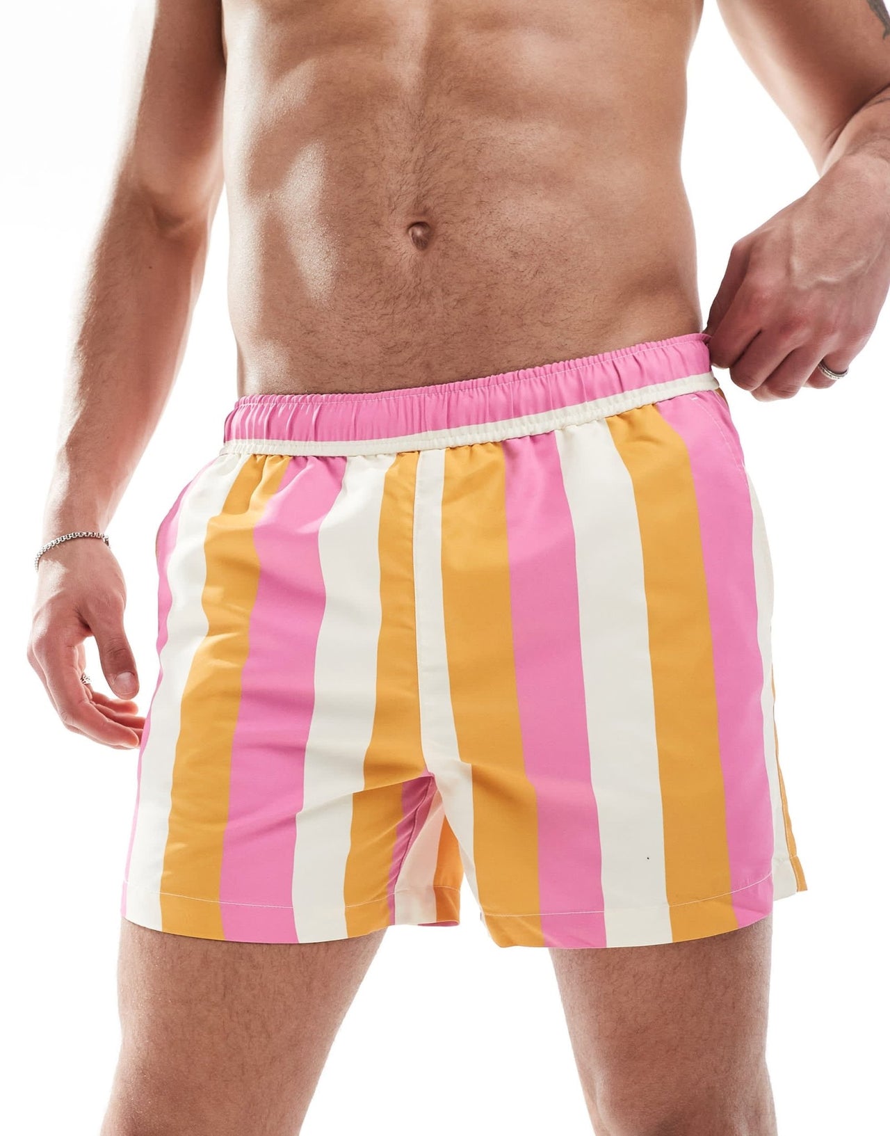 River Island striped swim short in orange - ASOS Sample Sale