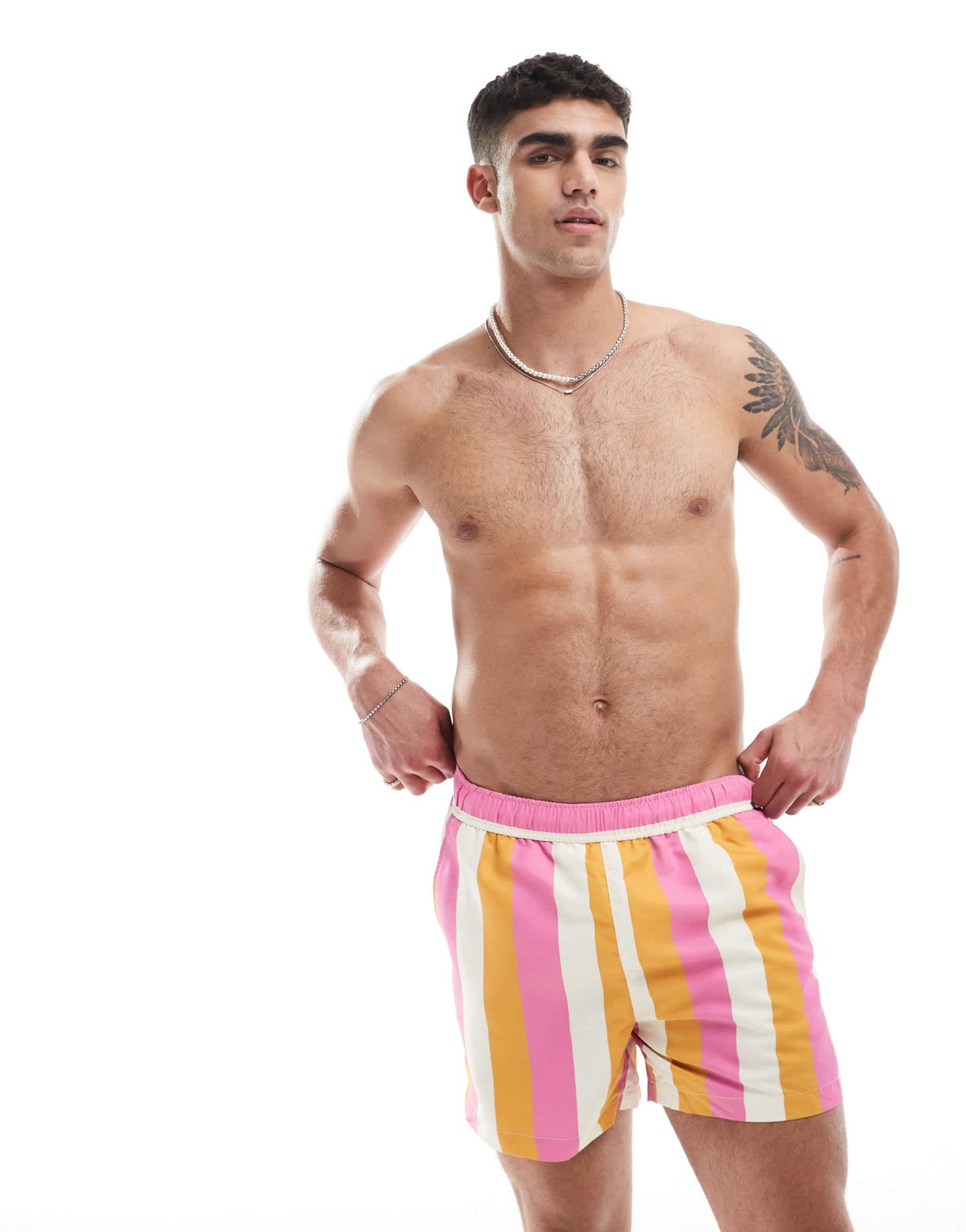 River Island striped swim short in orange - ASOS Sample Sale