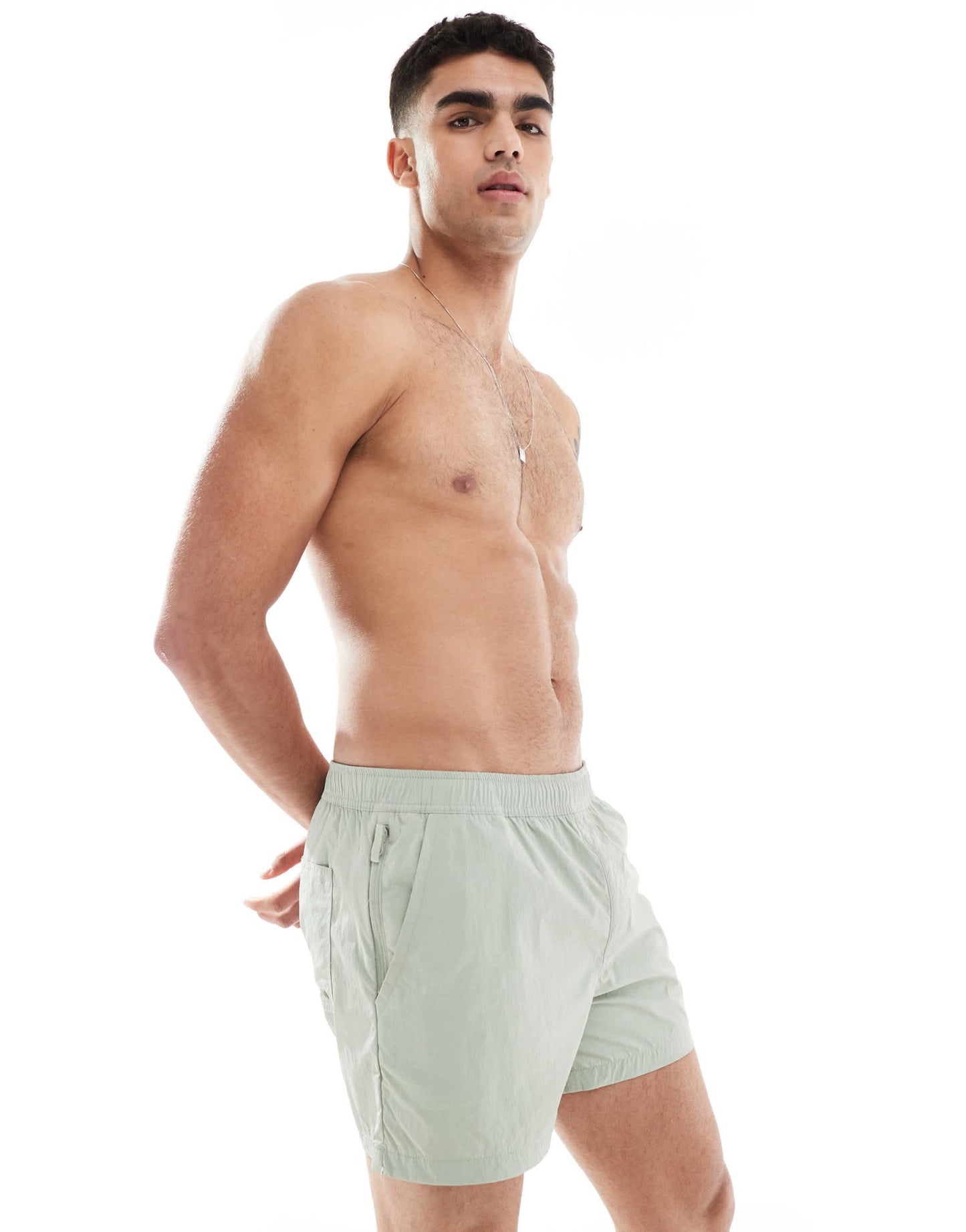 River Island swim trunks in light khaki - ASOS Sample Sale