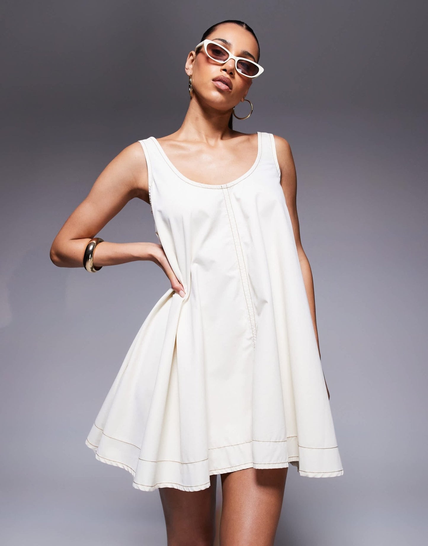 River Island swing mini dress in cream - ASOS Sample Sale