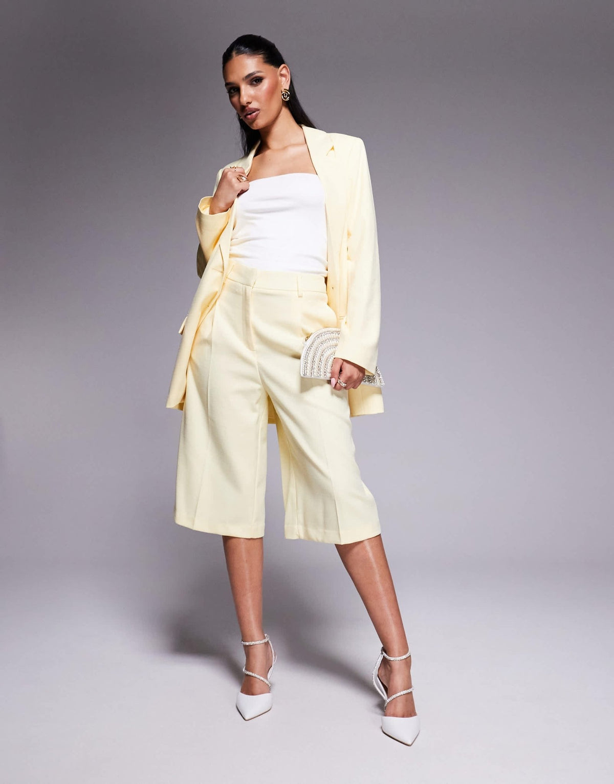 River Island tailored jorts co-ord in light yellow - ASOS Sample Sale
