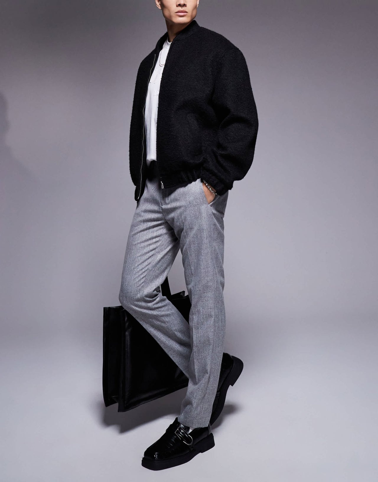 River Island textured trousers in grey - ASOS Sample Sale