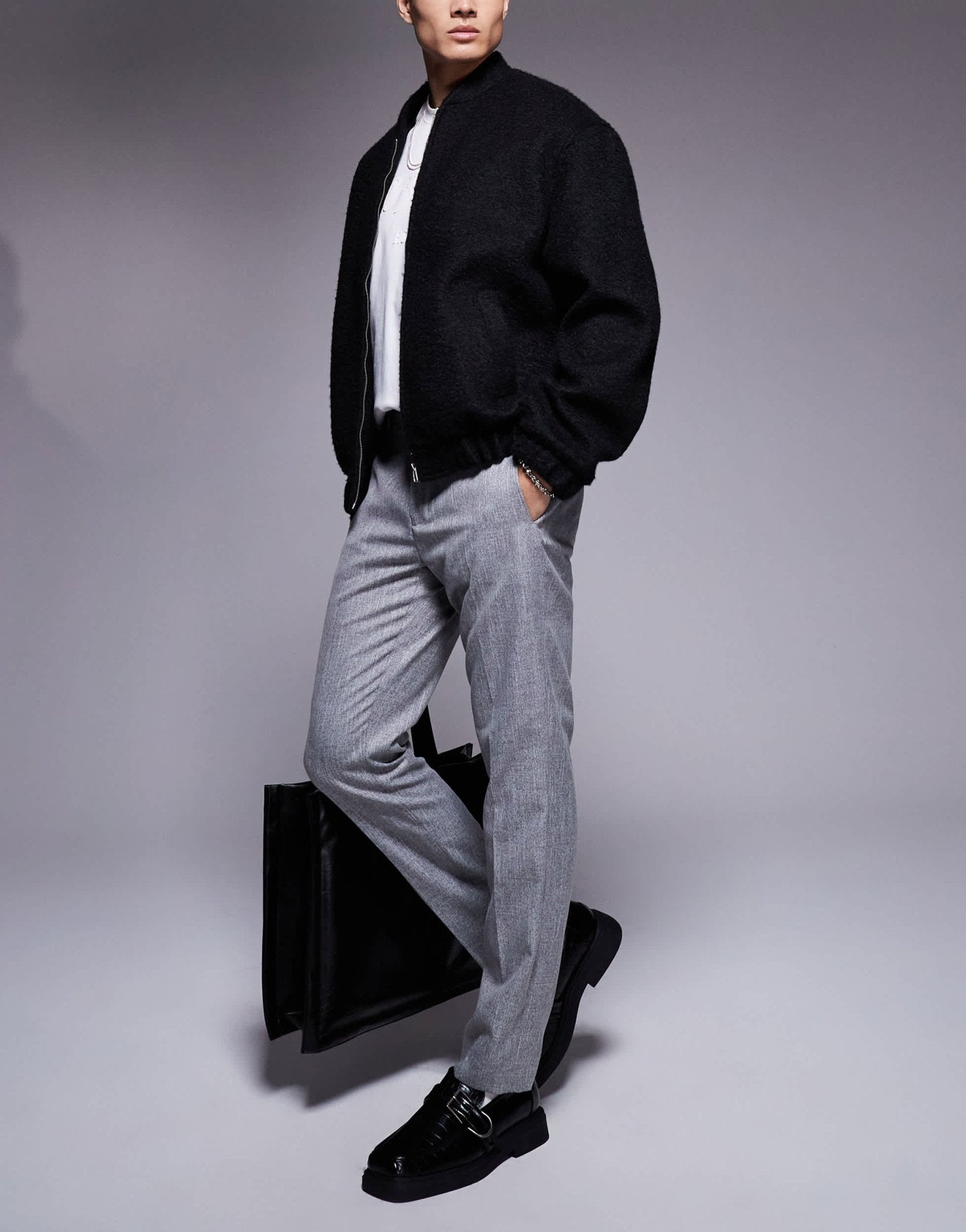River Island textured trousers in grey - ASOS Sample Sale