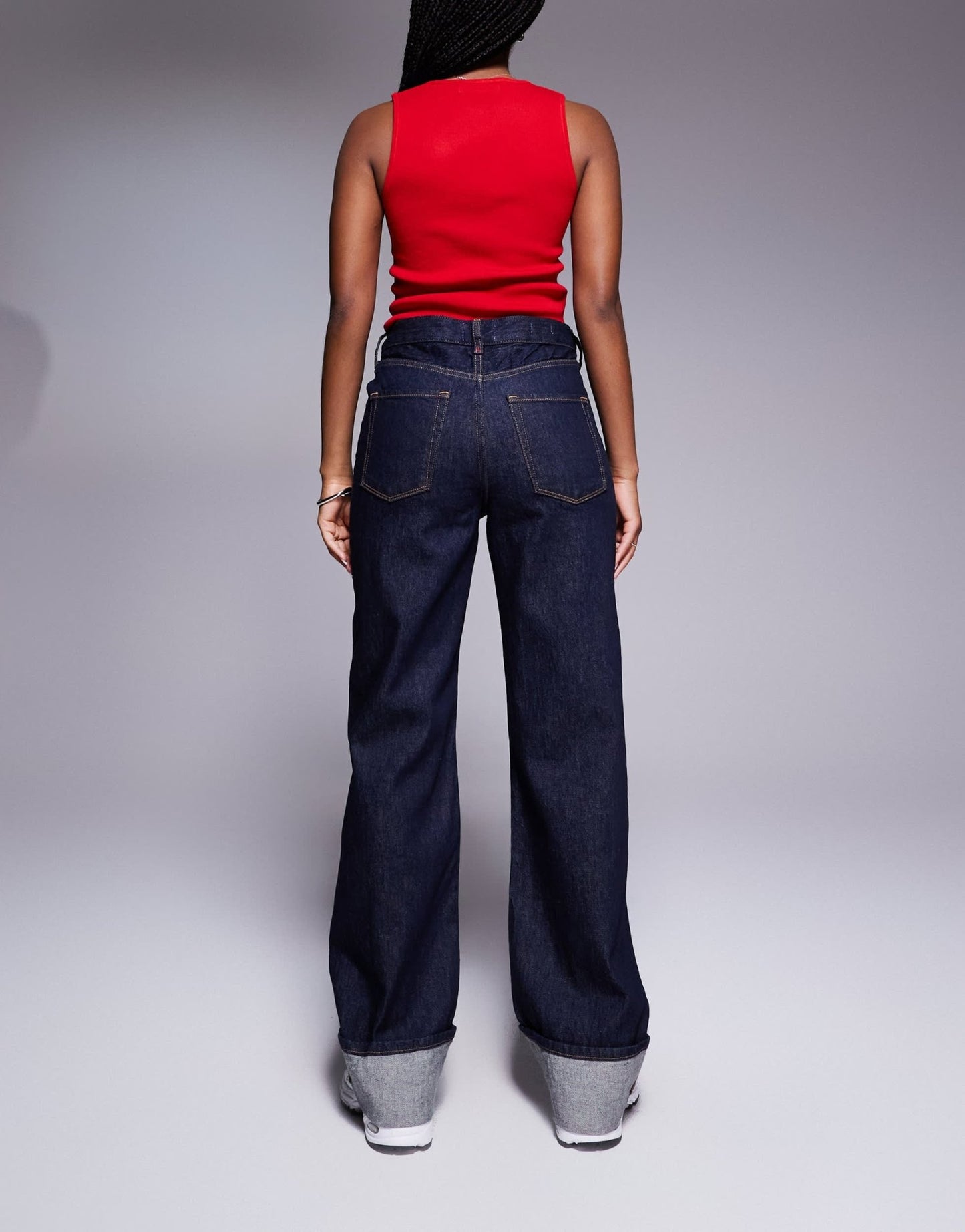 River Island turn up detail straight leg jeans in navy blue - ASOS Sample Sale