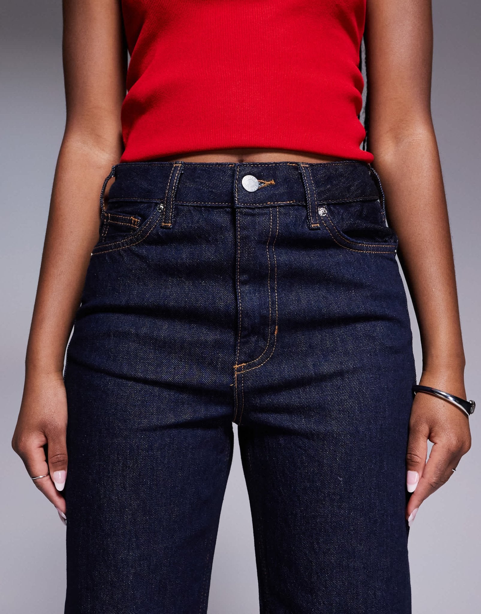 River Island turn up detail straight leg jeans in navy blue - ASOS Sample Sale