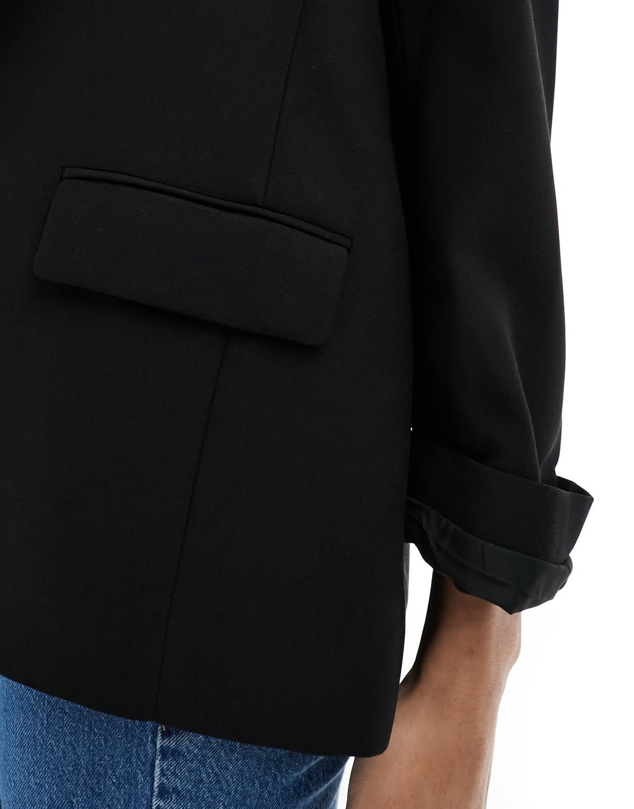 River Island turn up sleeve blazer in black - ASOS Sample Sale