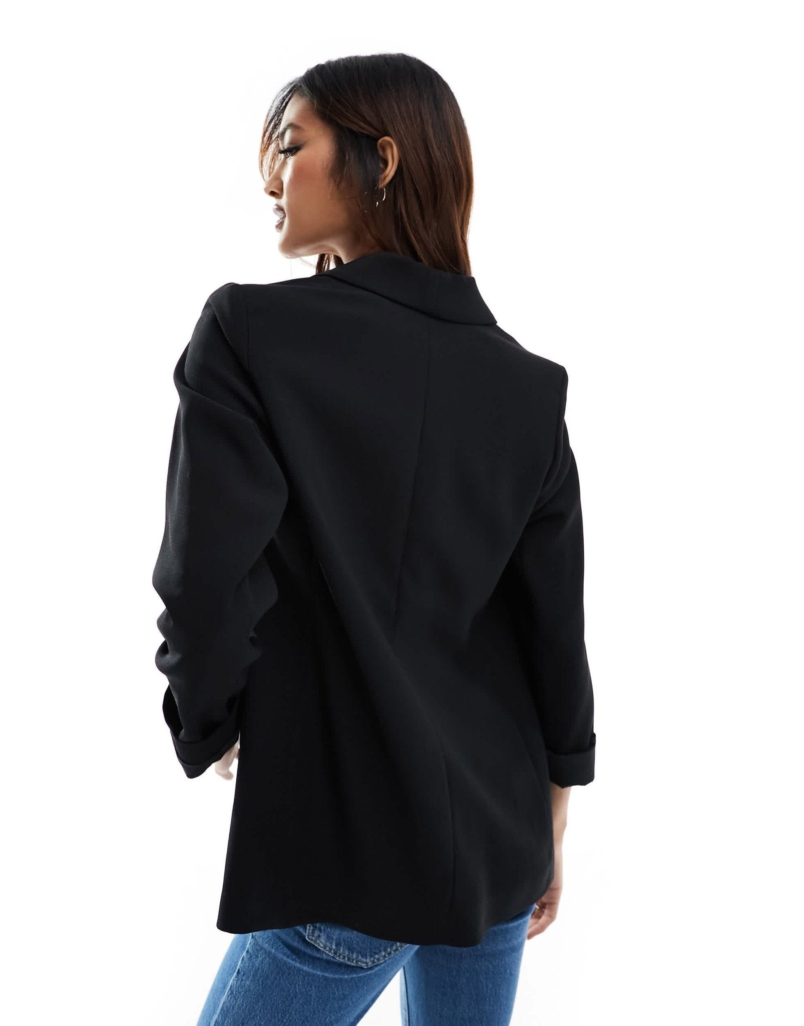 River Island turn up sleeve blazer in black - ASOS Sample Sale