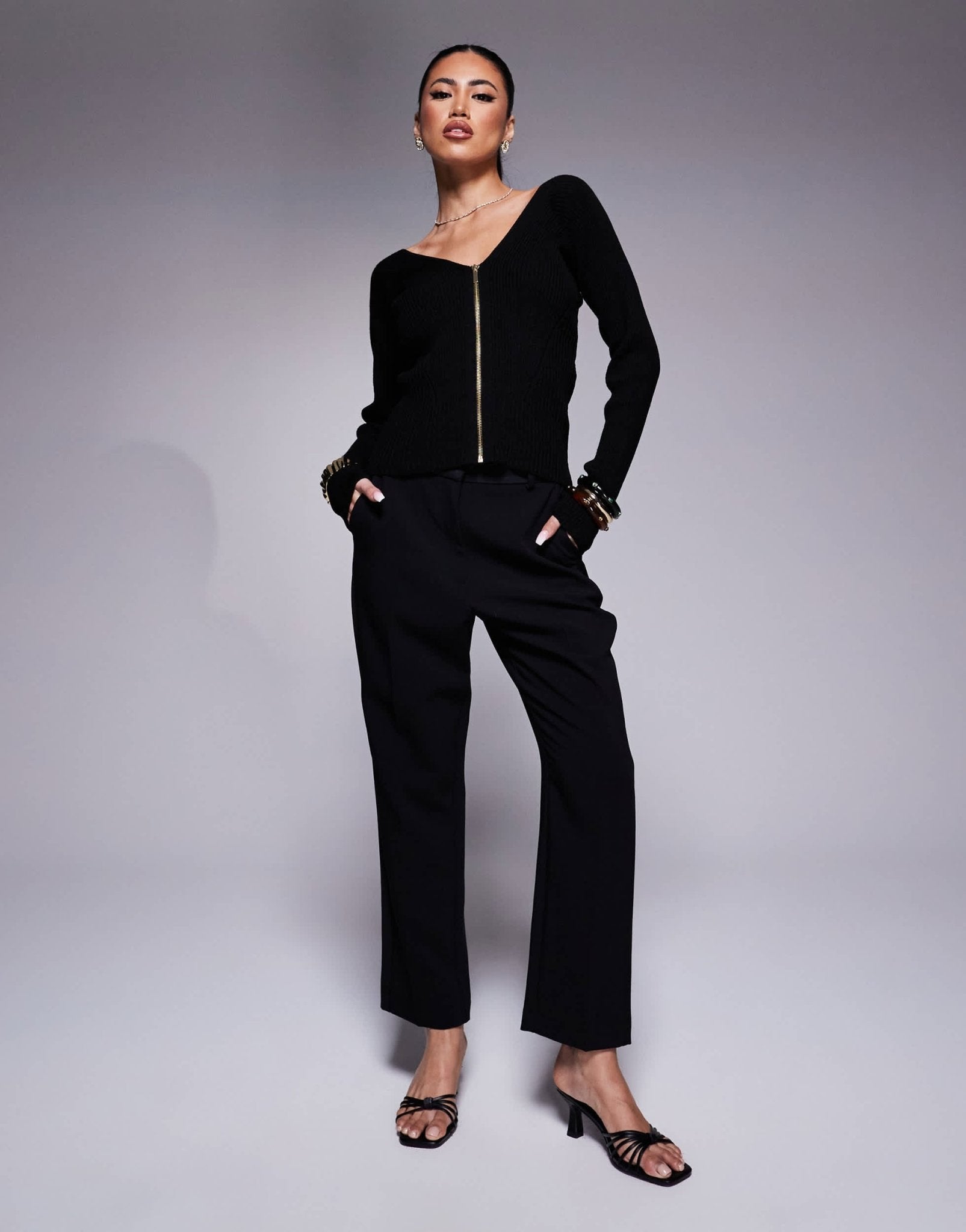 River Island tux cigarette trouser in black - ASOS Sample Sale