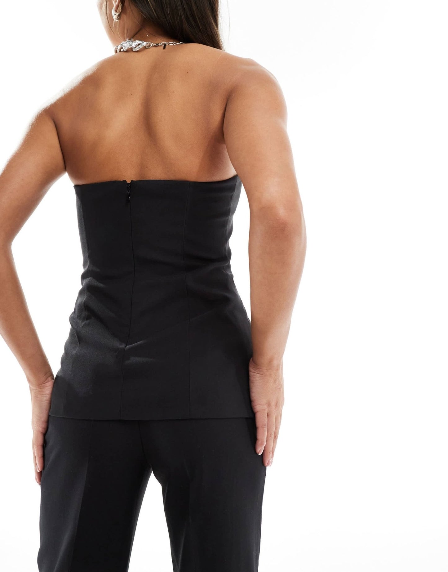 River Island tux style bandeau top in black - ASOS Sample Sale