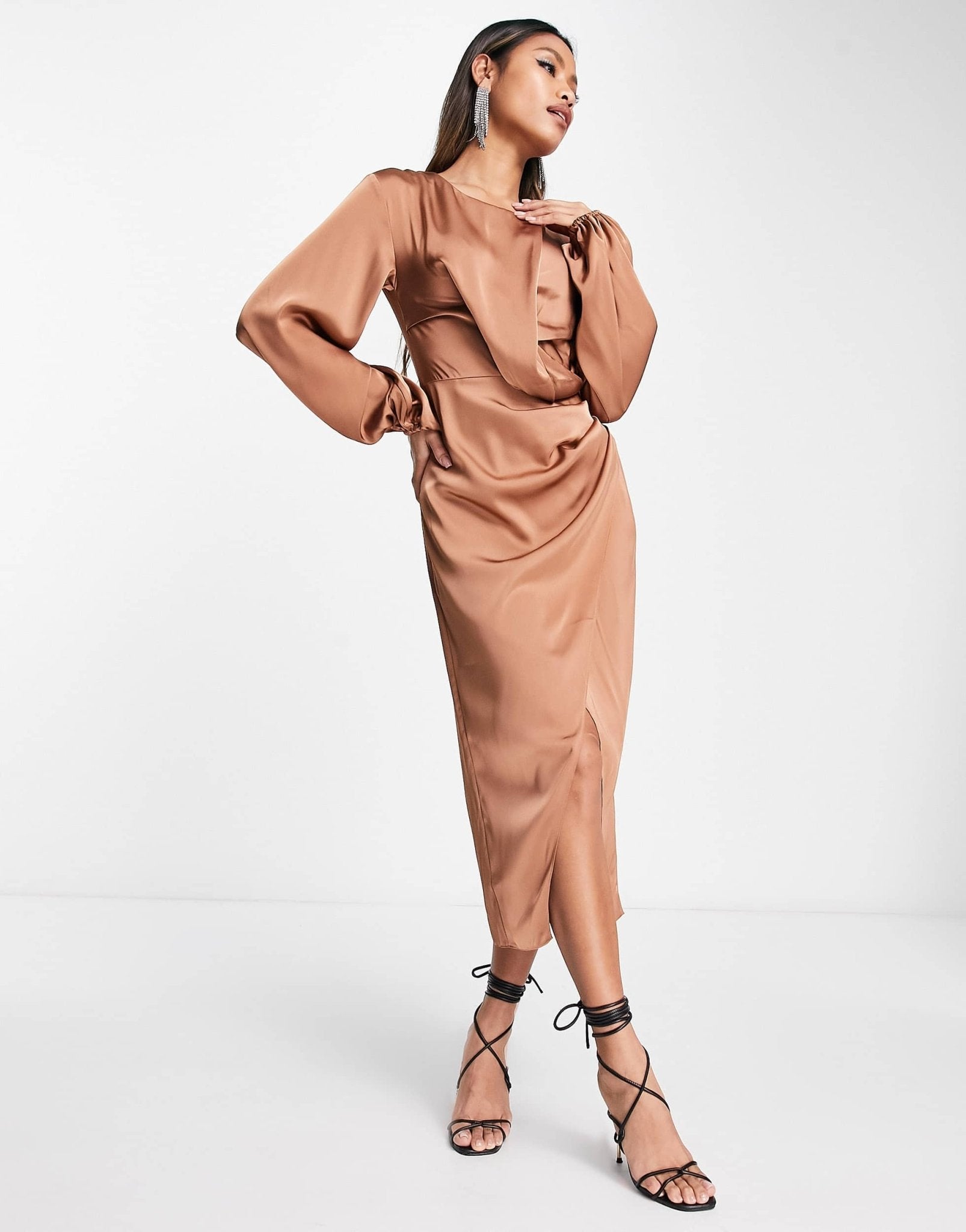 River Island twist midi dress in bronze - ASOS Sample Sale