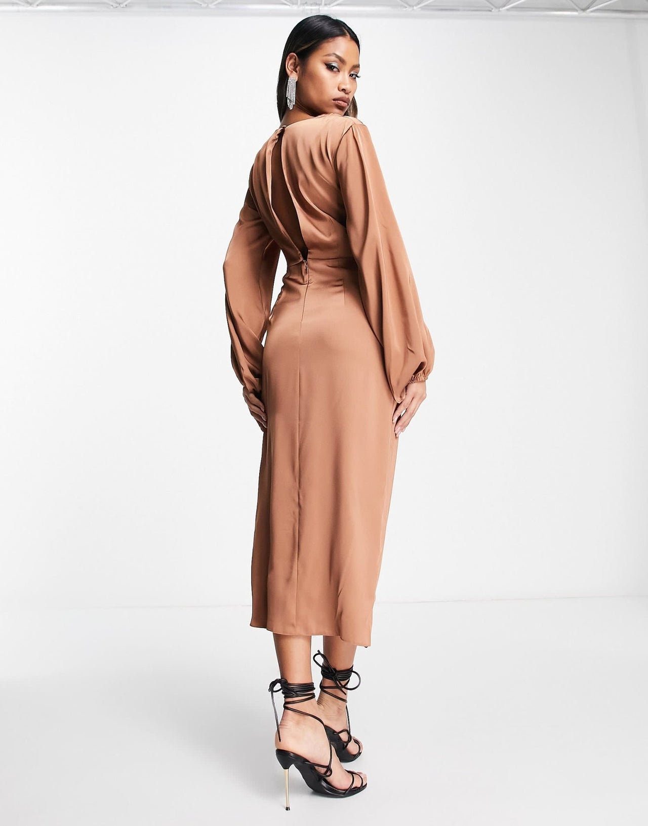 River Island twist midi dress in bronze - ASOS Sample Sale