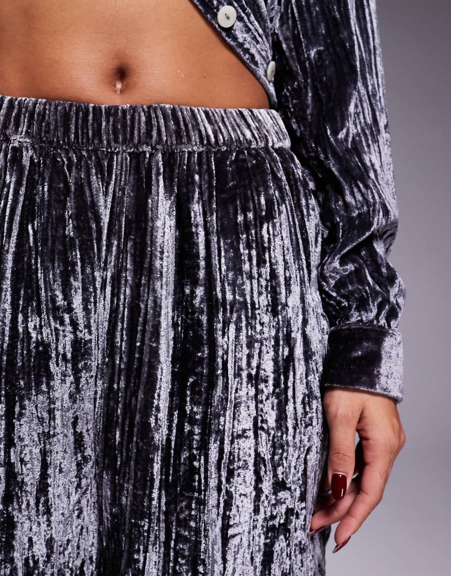River Island velvet wide leg trouser co - ord in grey - ASOS Sample Sale