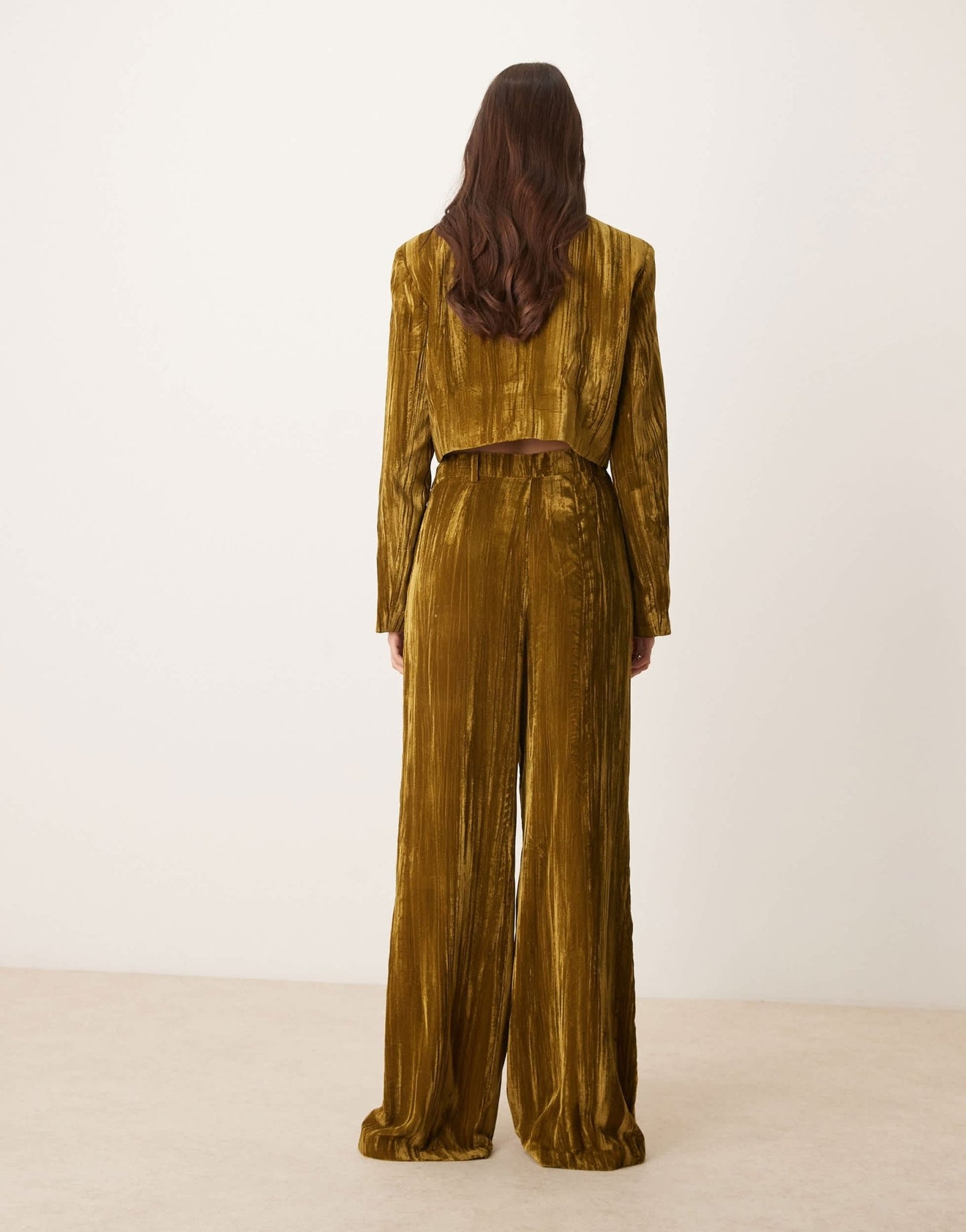 River Island velvet wide leg trouser co - ord in olive - ASOS Sample Sale